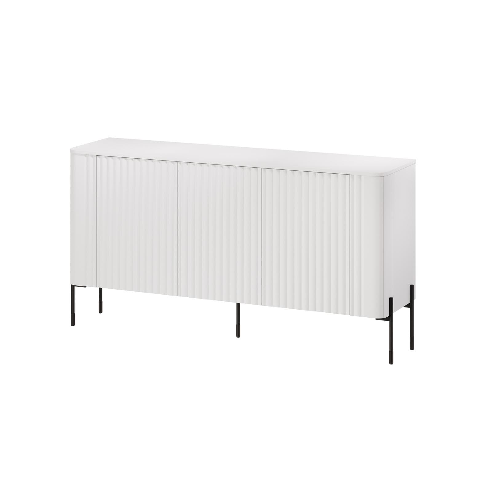 Madia 150x80h cm bianco cannettato 3 ante e gambe in metallo nero con angoli stondati - Niclas