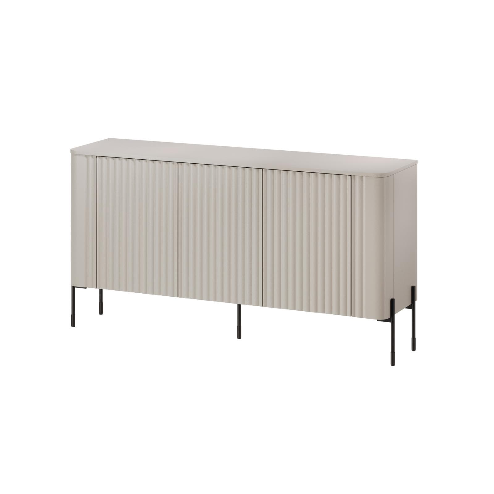 Madia 150x80h cm cashmere cannettato 3 ante e gambe in metallo nero con angoli stondati - Niclas