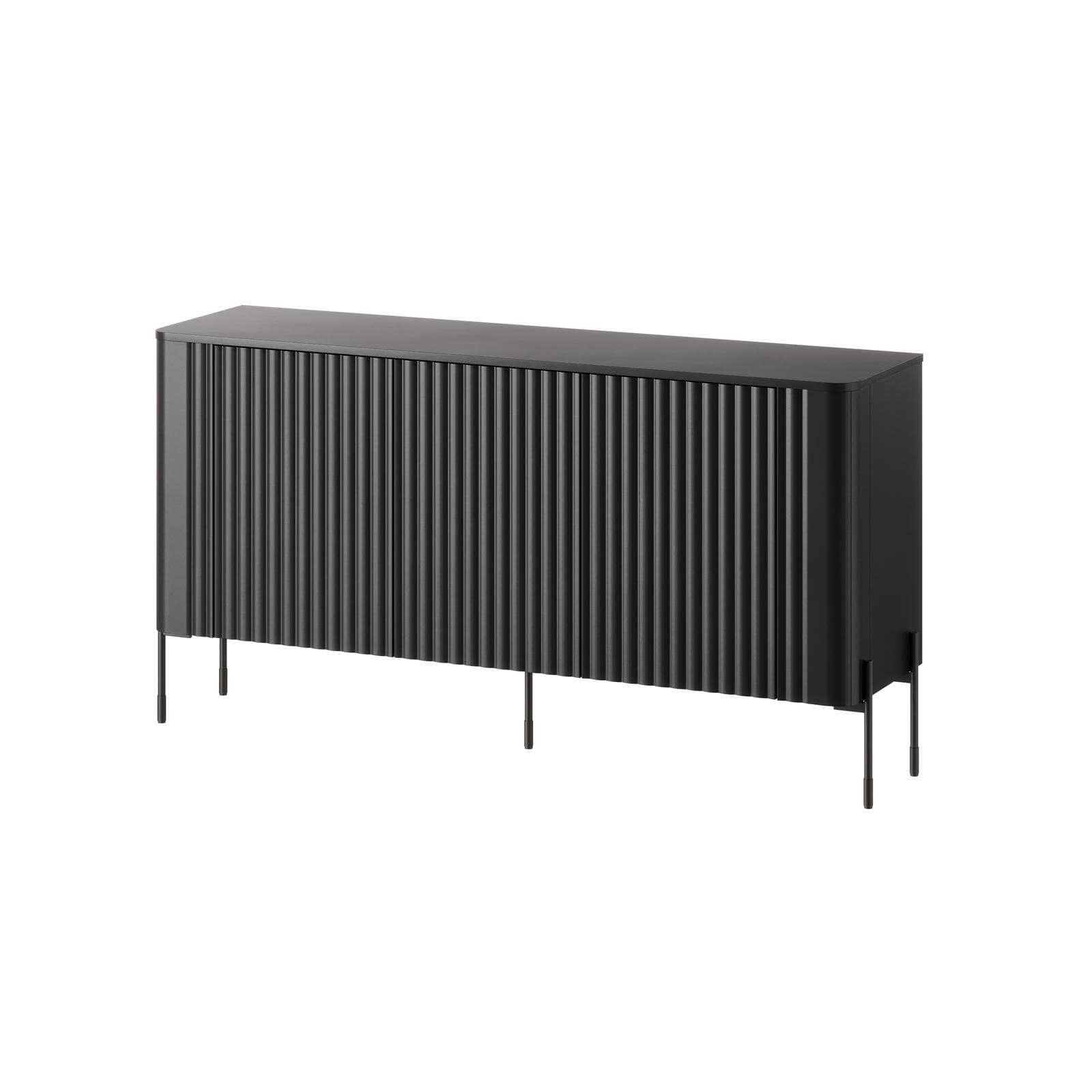 Madia 150x80h cm nero cannettato 3 ante e gambe in metallo nero con angoli stondati - Niclas