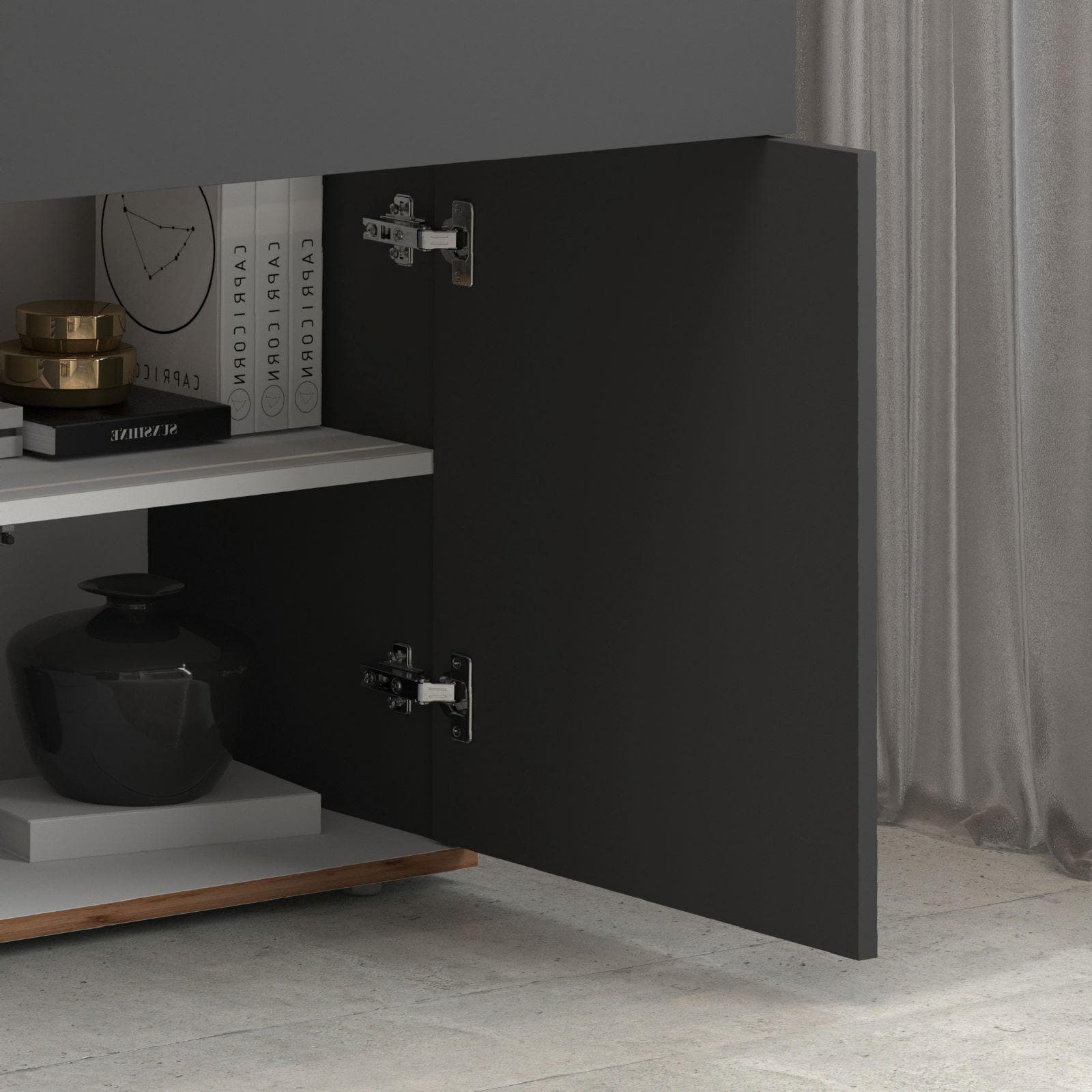 Madia 160x70h cm antracite opaco top rovere wotan con 4 ante e 2 cassetti - Loira
