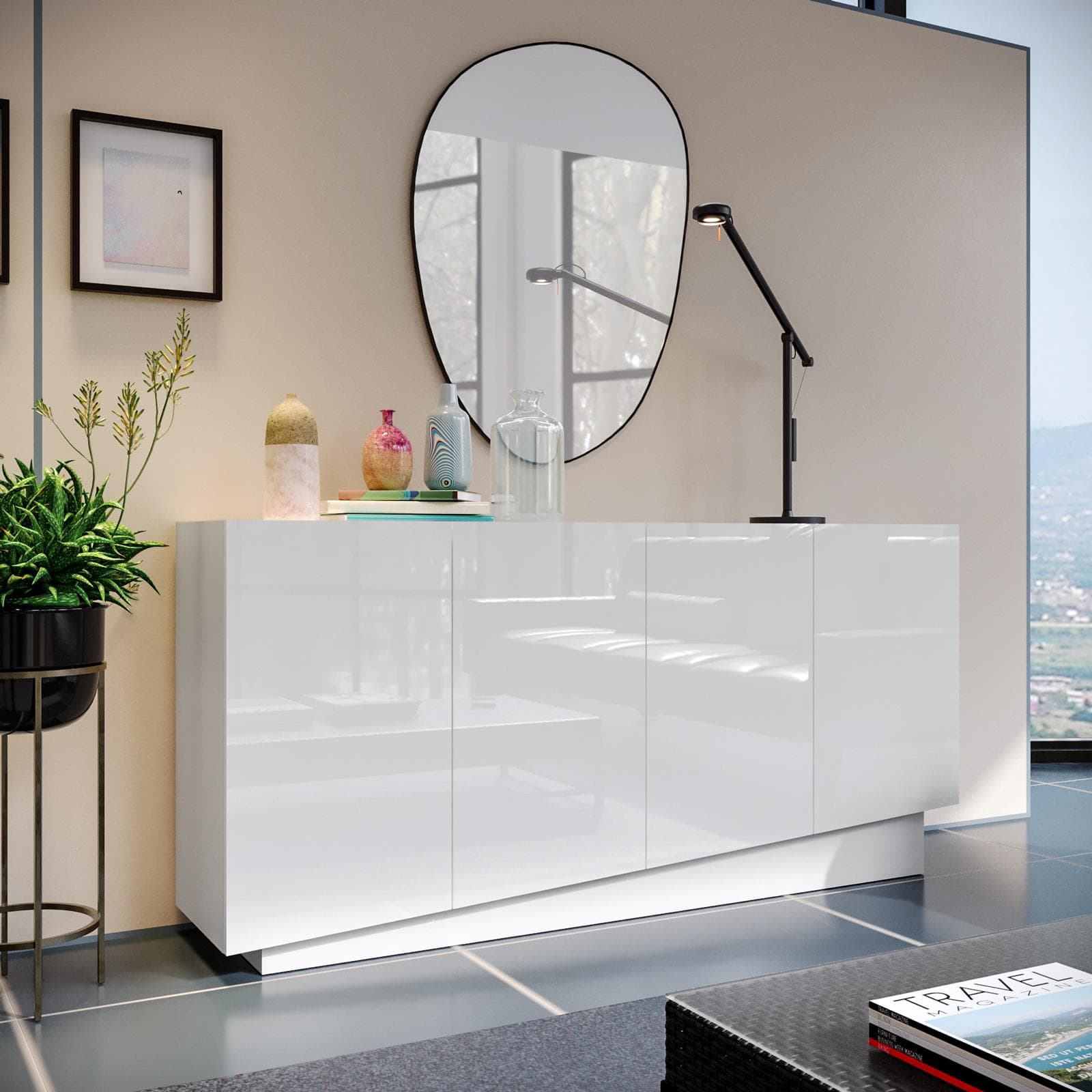 Madia 160x75h cm con 4 ante bianco lucido - Veronique