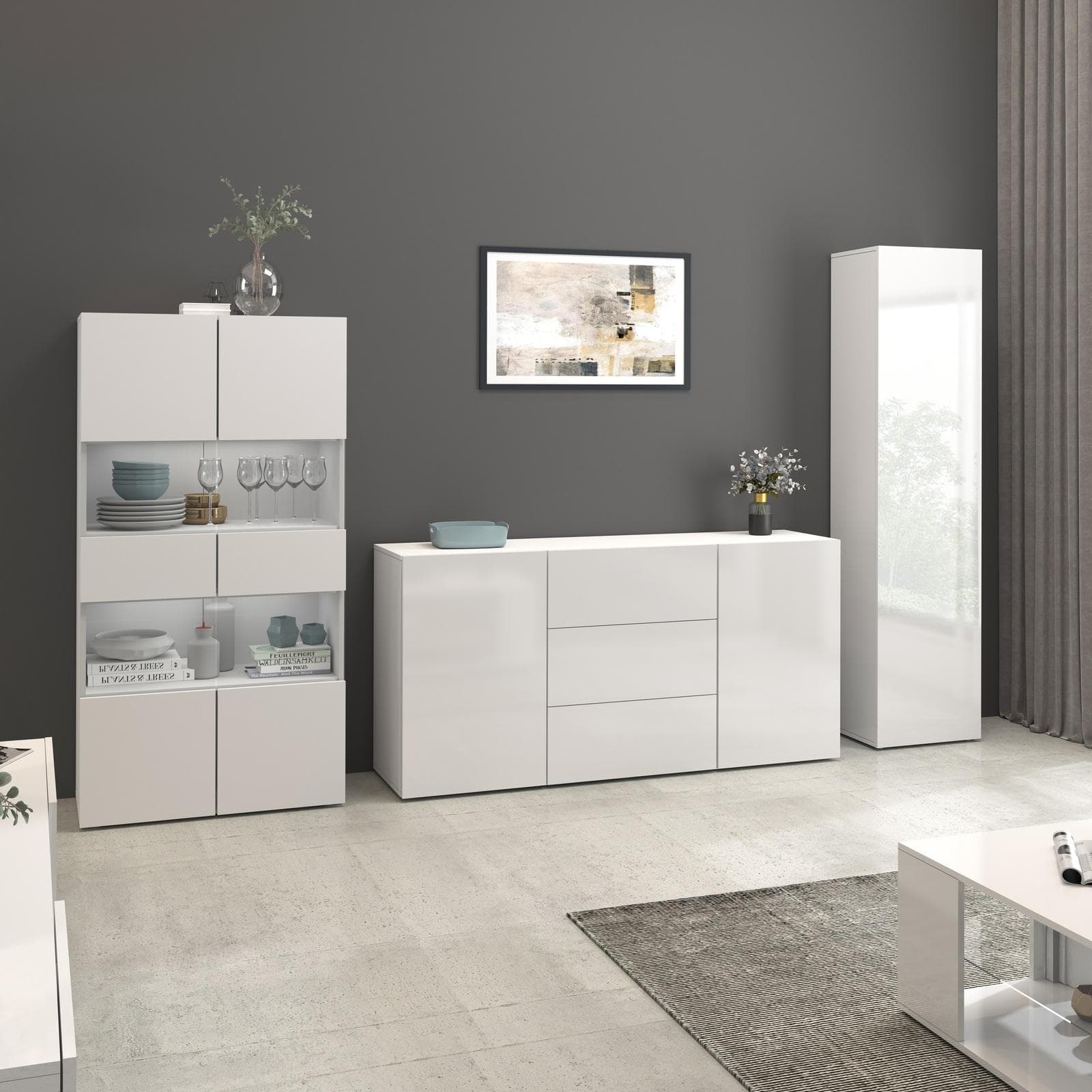 Madia 160x80h cm bianco lucido con 2 ante e 3 cassetti - Carim