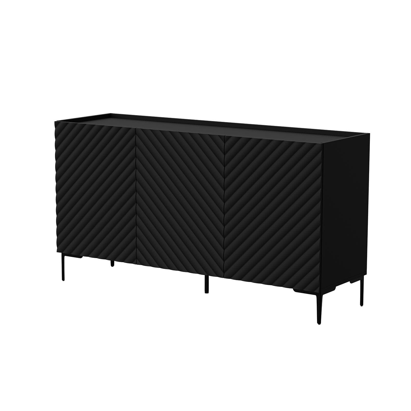 Madia 165x75h cm nero cannettato obliquo con piedi nero e 3 ante - Emerald