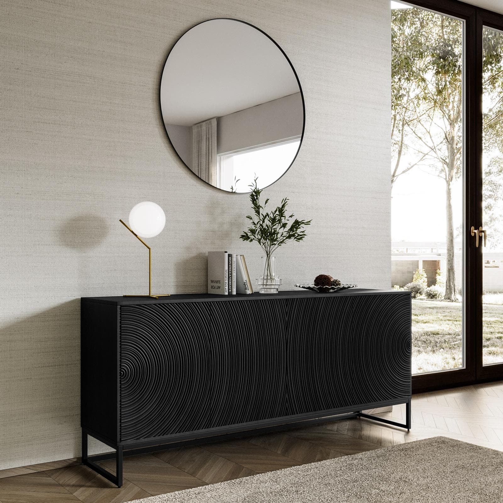 Madia 170x75h cm in mango nero cannettato con 4 ante - Dailim