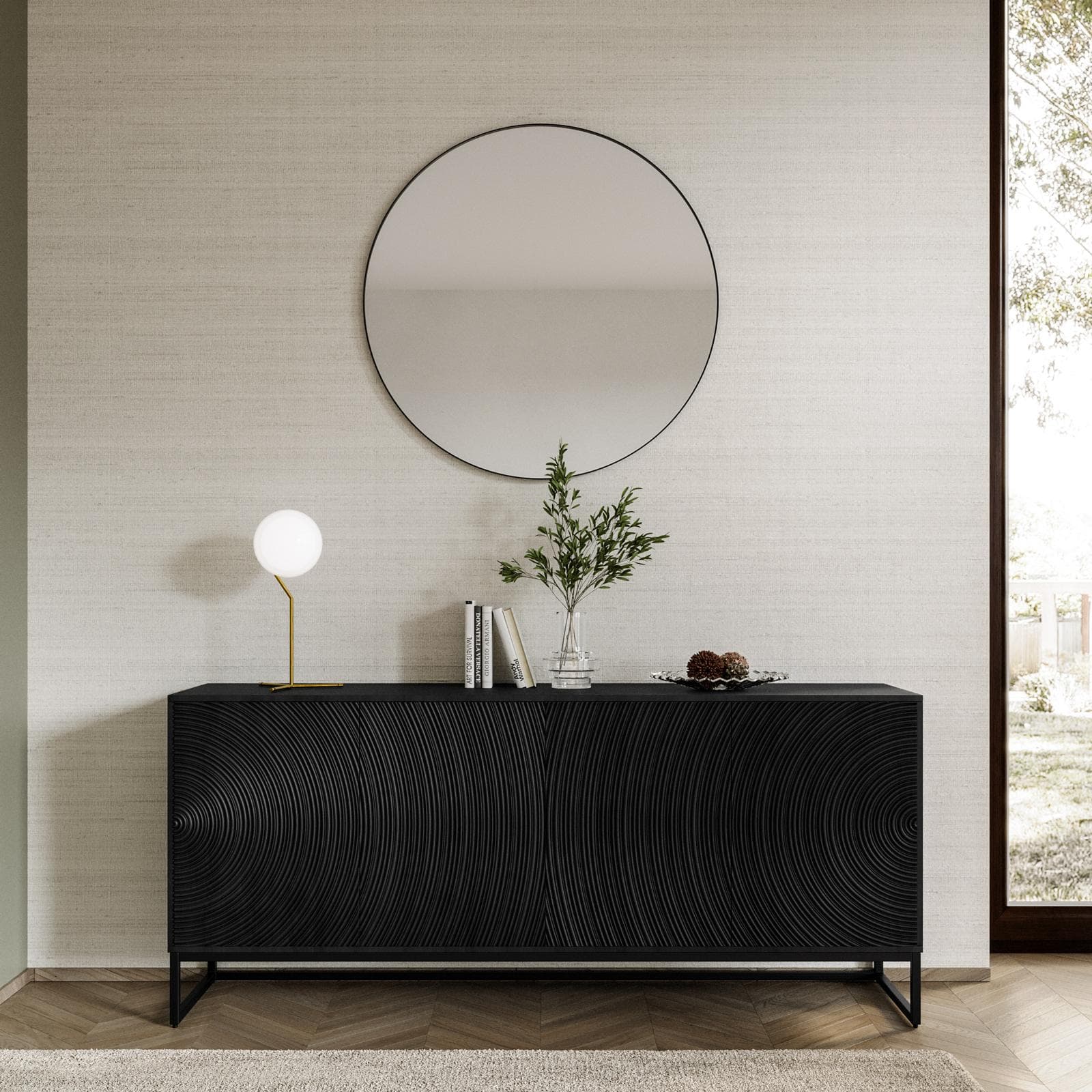 Madia 170x75h cm in mango nero cannettato con 4 ante - Dailim