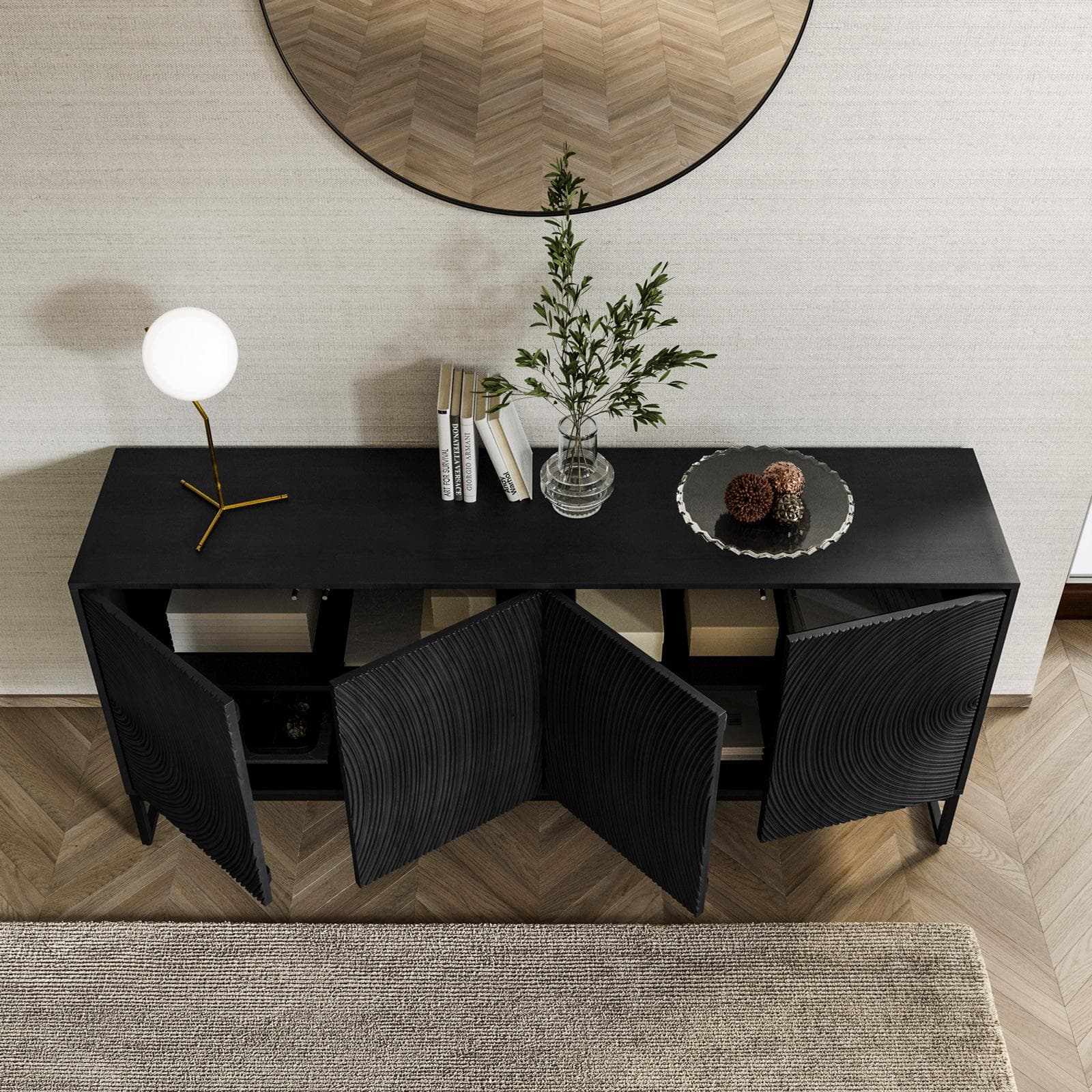 Madia 170x75h cm in mango nero cannettato con 4 ante - Dailim
