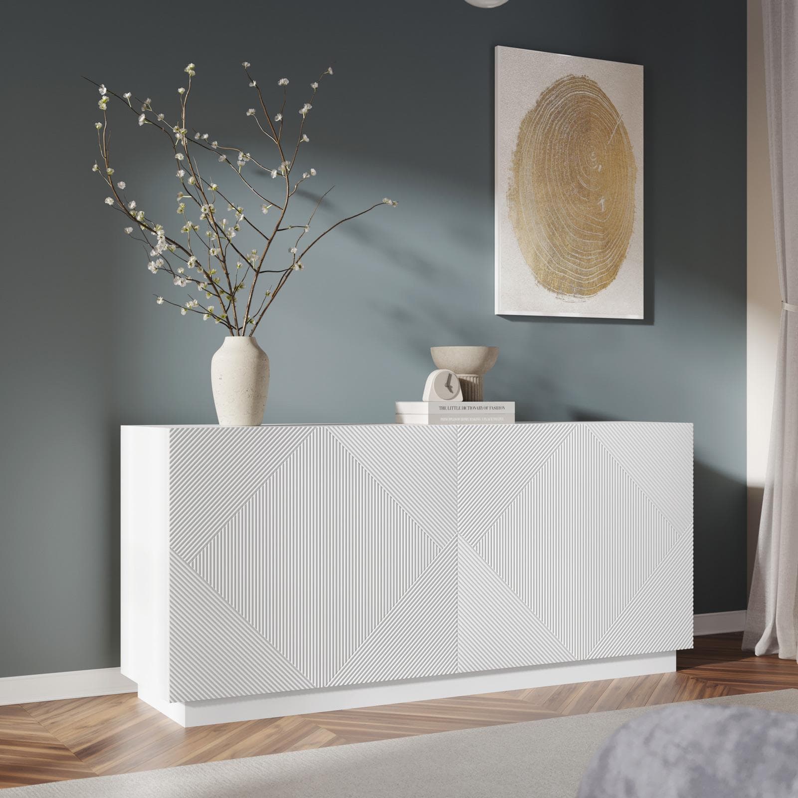 Madia 175x80h cm bianco opaco cannettato con 4 ante soft close - Ayla