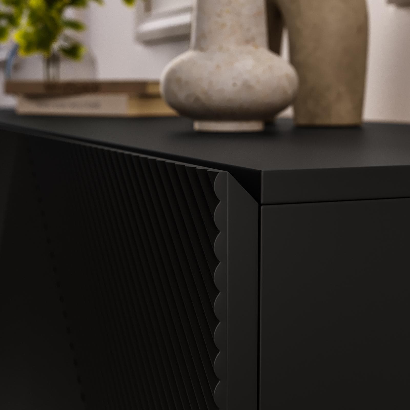 Madia 175x80h cm con 4 ante soft close nero opaco cannettato - Ayla