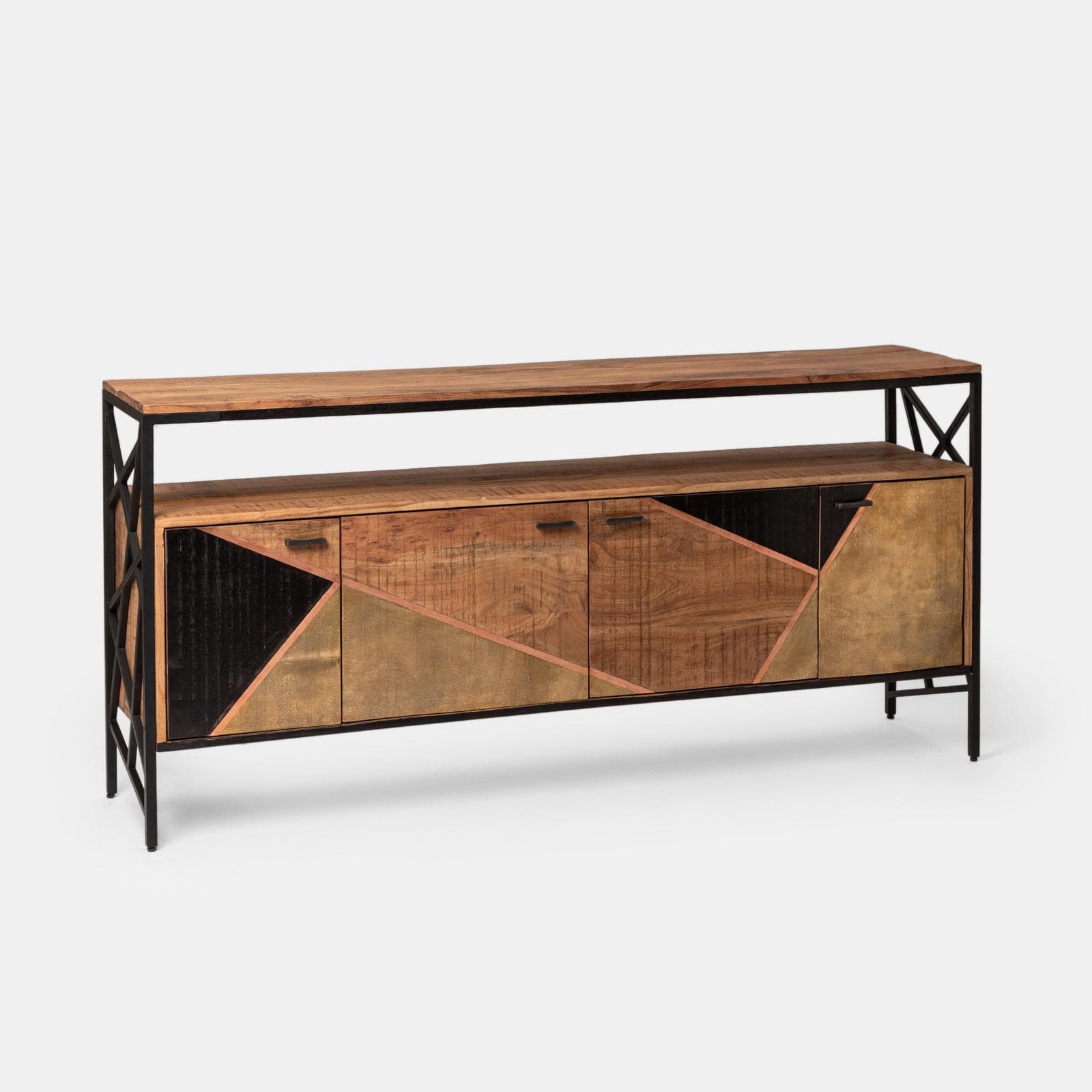 Madia 180x40 cm in legno di acacia e metallo con 4 ante - Freia Acacia