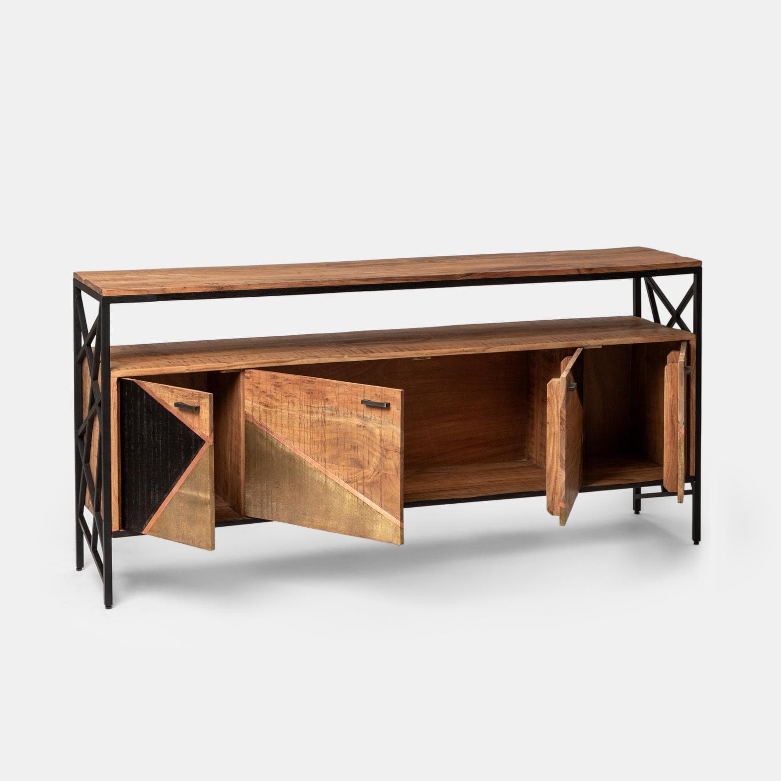 Madia 180x40 cm in legno di acacia e metallo con 4 ante - Freia Acacia