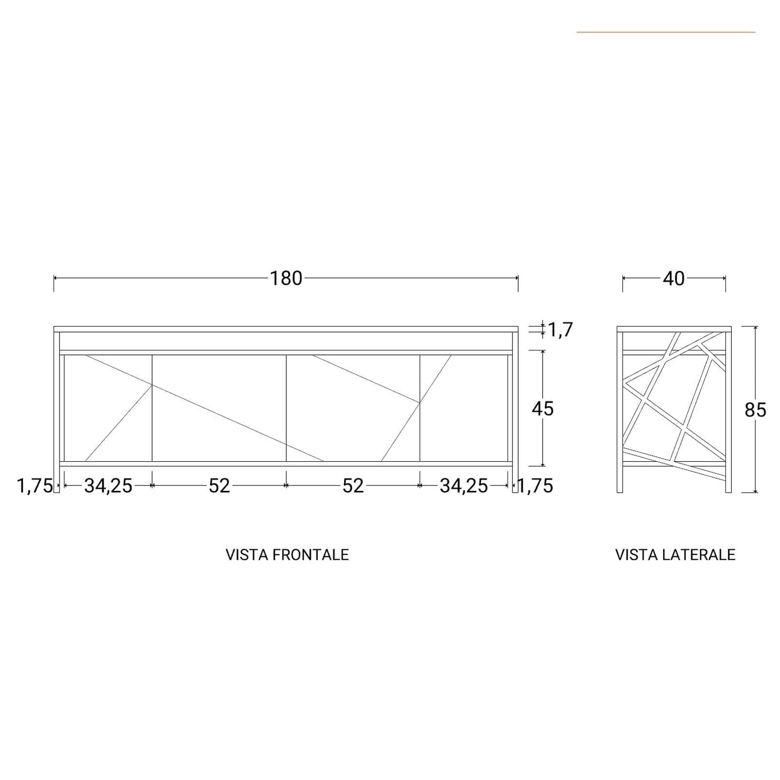 Madia 180x40 cm in legno di acacia e metallo con 4 ante - Freia Acacia