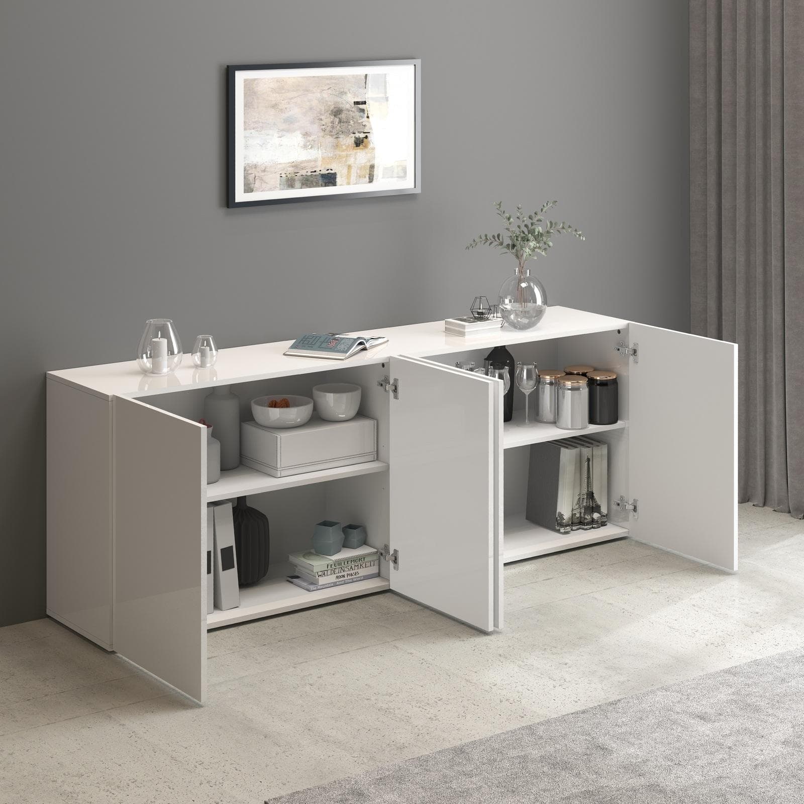 Madia 180x70h cm bianco lucido con 4 ante - Carim