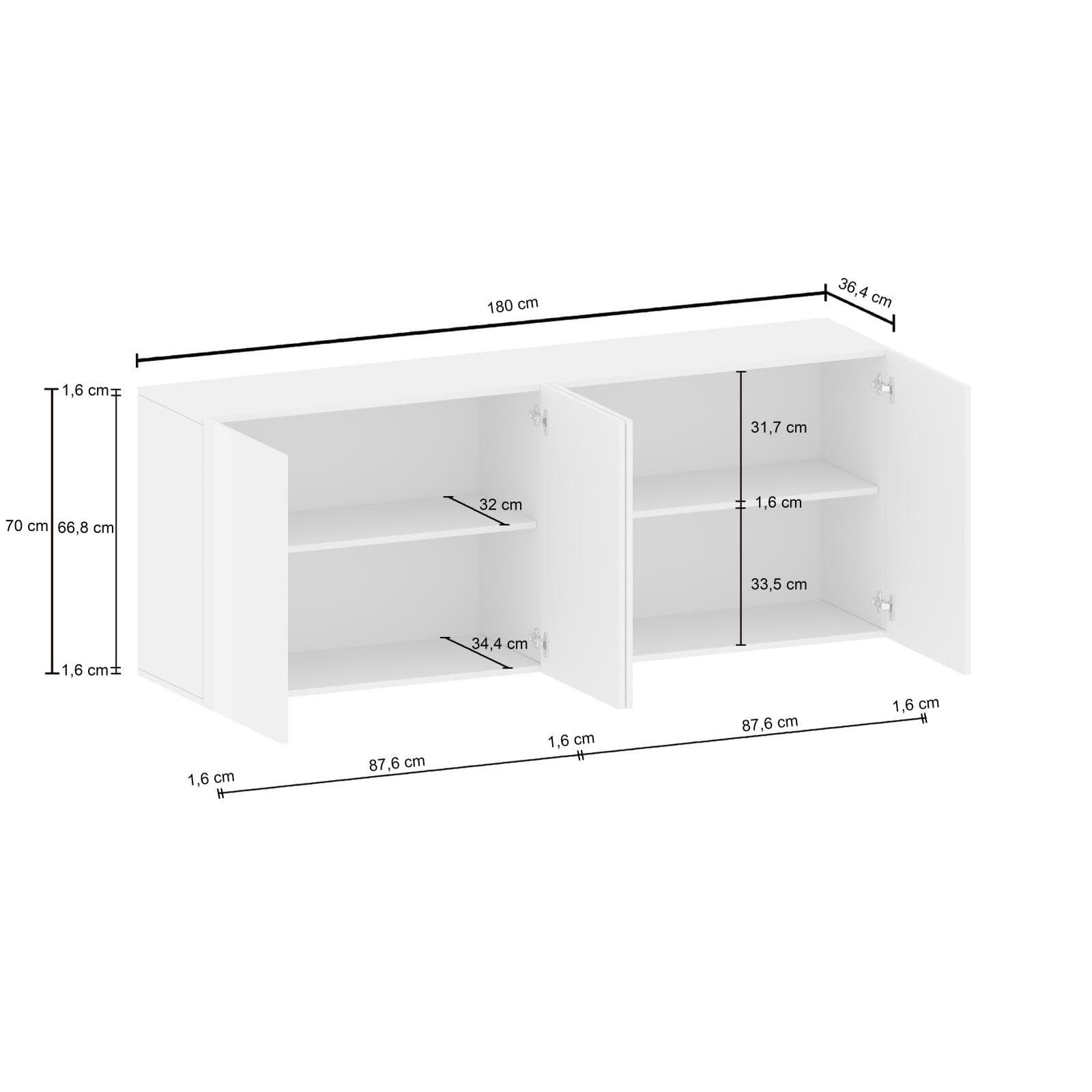 Madia 180x70h cm bianco lucido con 4 ante - Carim
