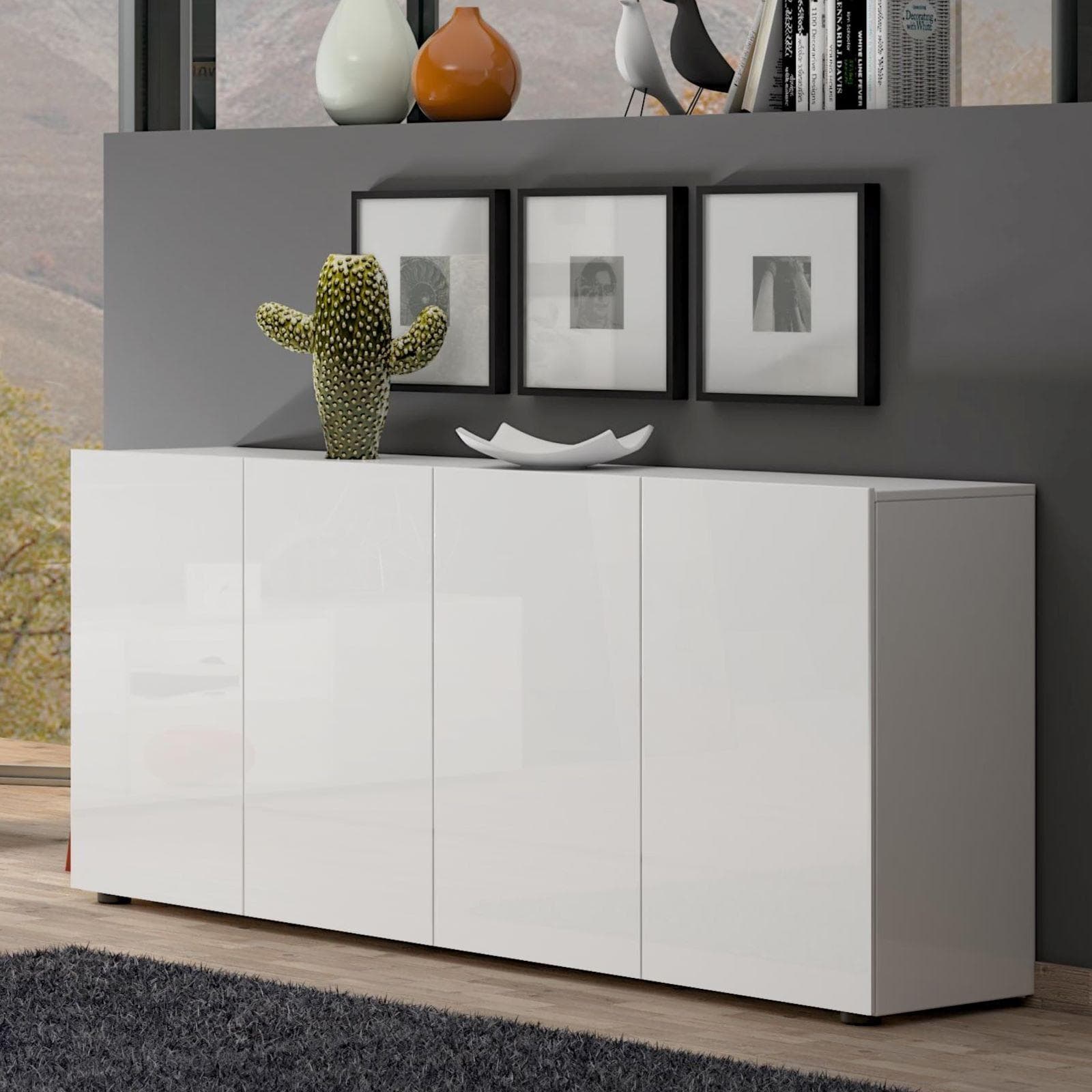 Madia 180x79h cm bianco lucido con 4 ante - Macie