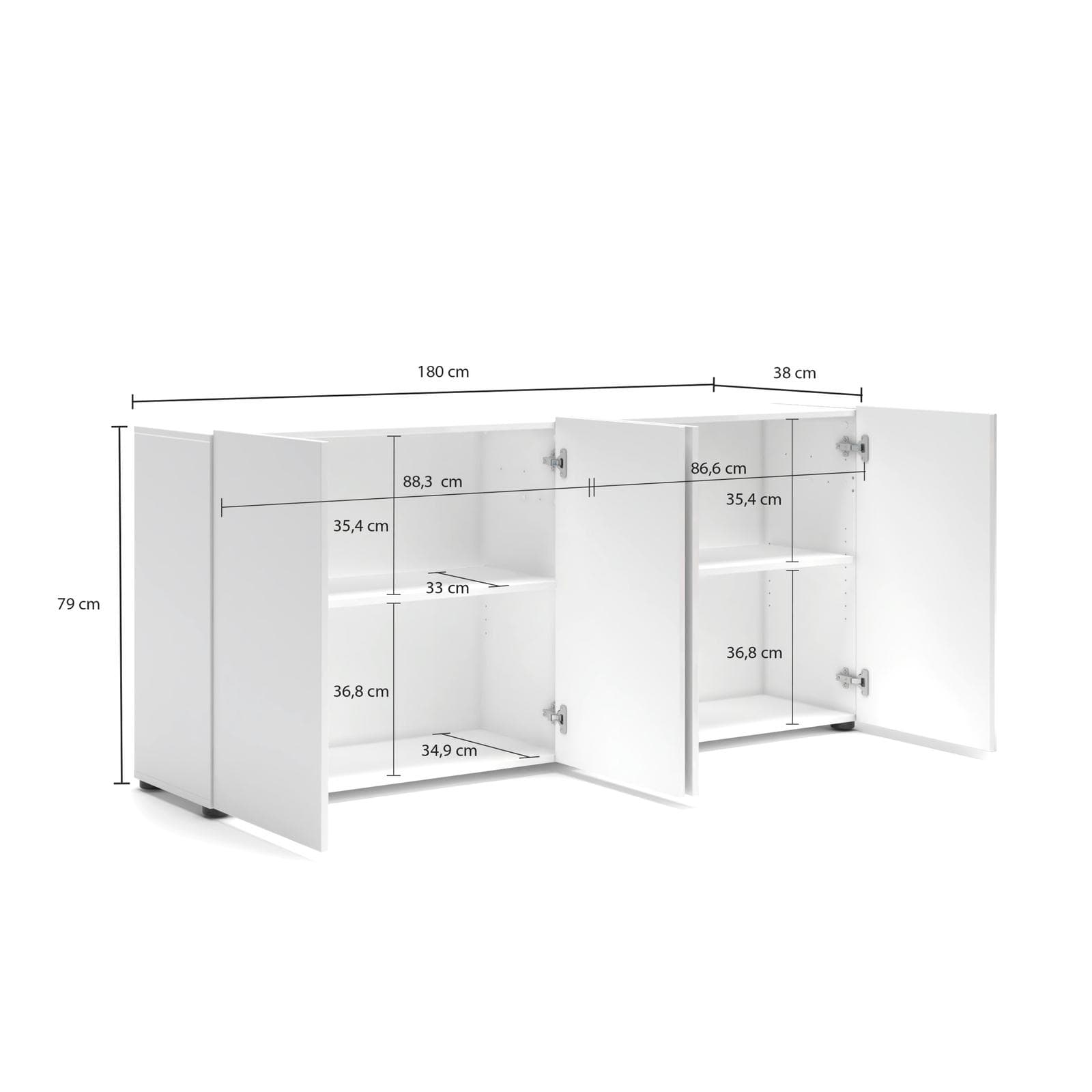 Madia 180x79h cm bianco lucido con 4 ante - Macie