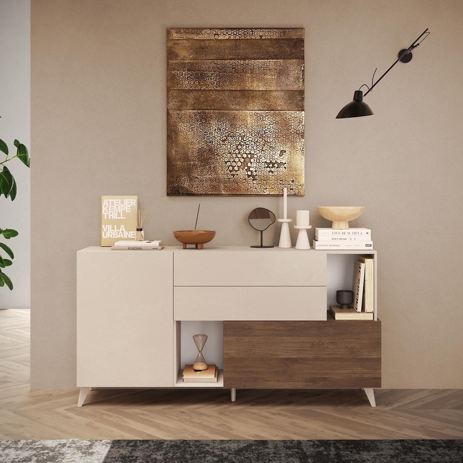 Madia 181x94h cm cashmere con 2 cassetti e anta a ribalta mercure - Kled