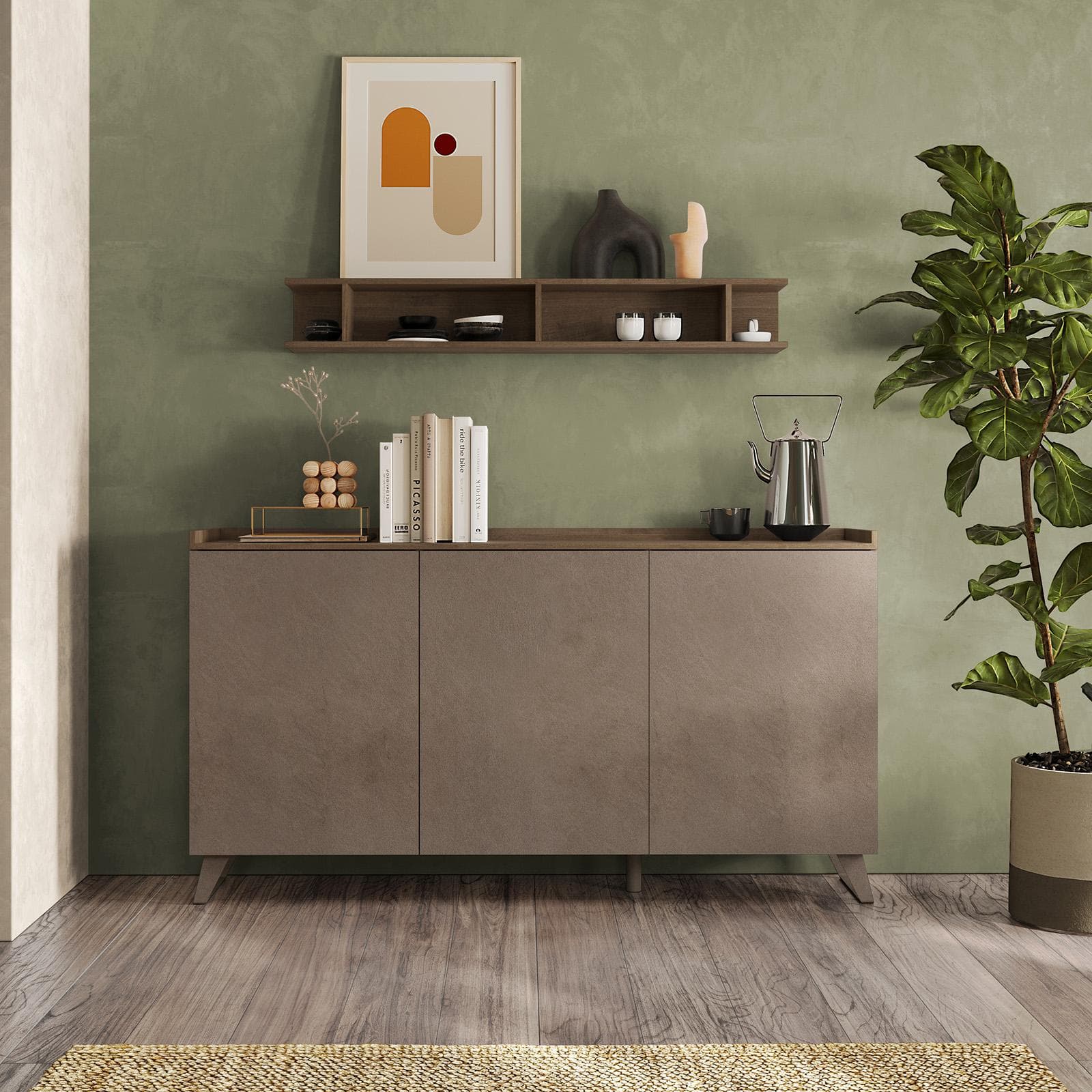 Madia 181x99h cm top a vassoio mercure con 3 ante bronzo e piedi in metallo - Zyra