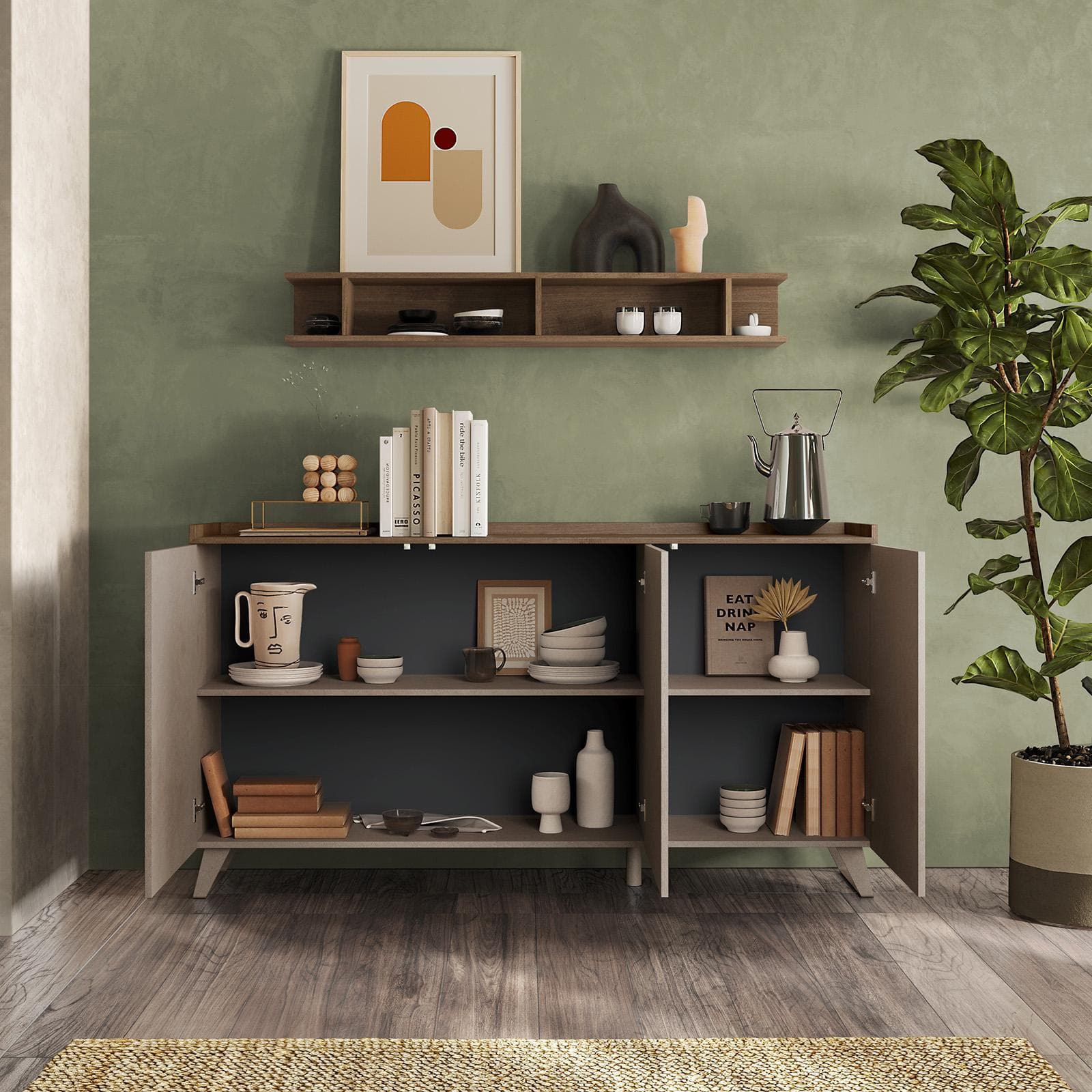 Madia 181x99h cm top a vassoio mercure con 3 ante bronzo e piedi in metallo - Zyra