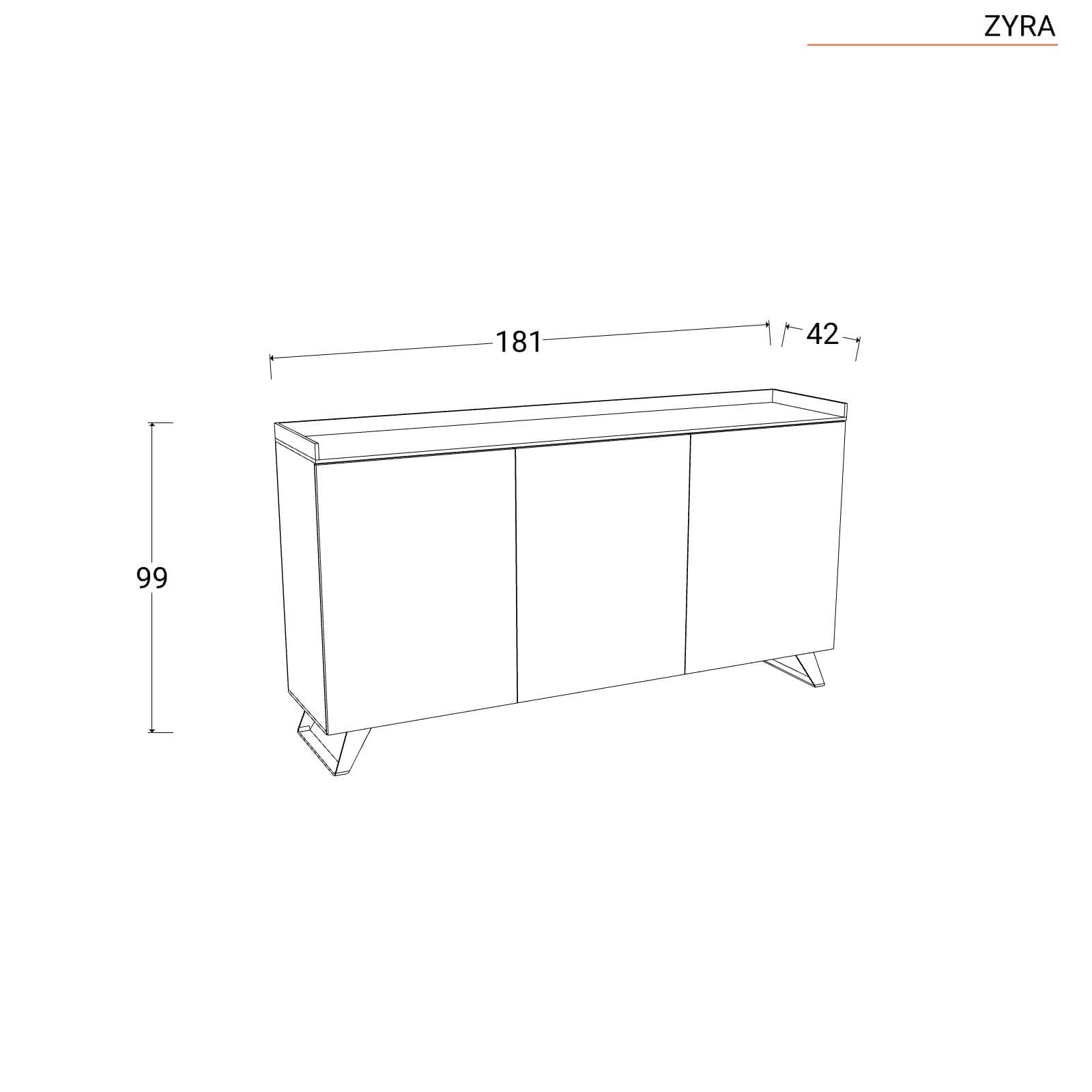 Madia 181x99h cm top a vassoio mercure con 3 ante bronzo e piedi in metallo - Zyra