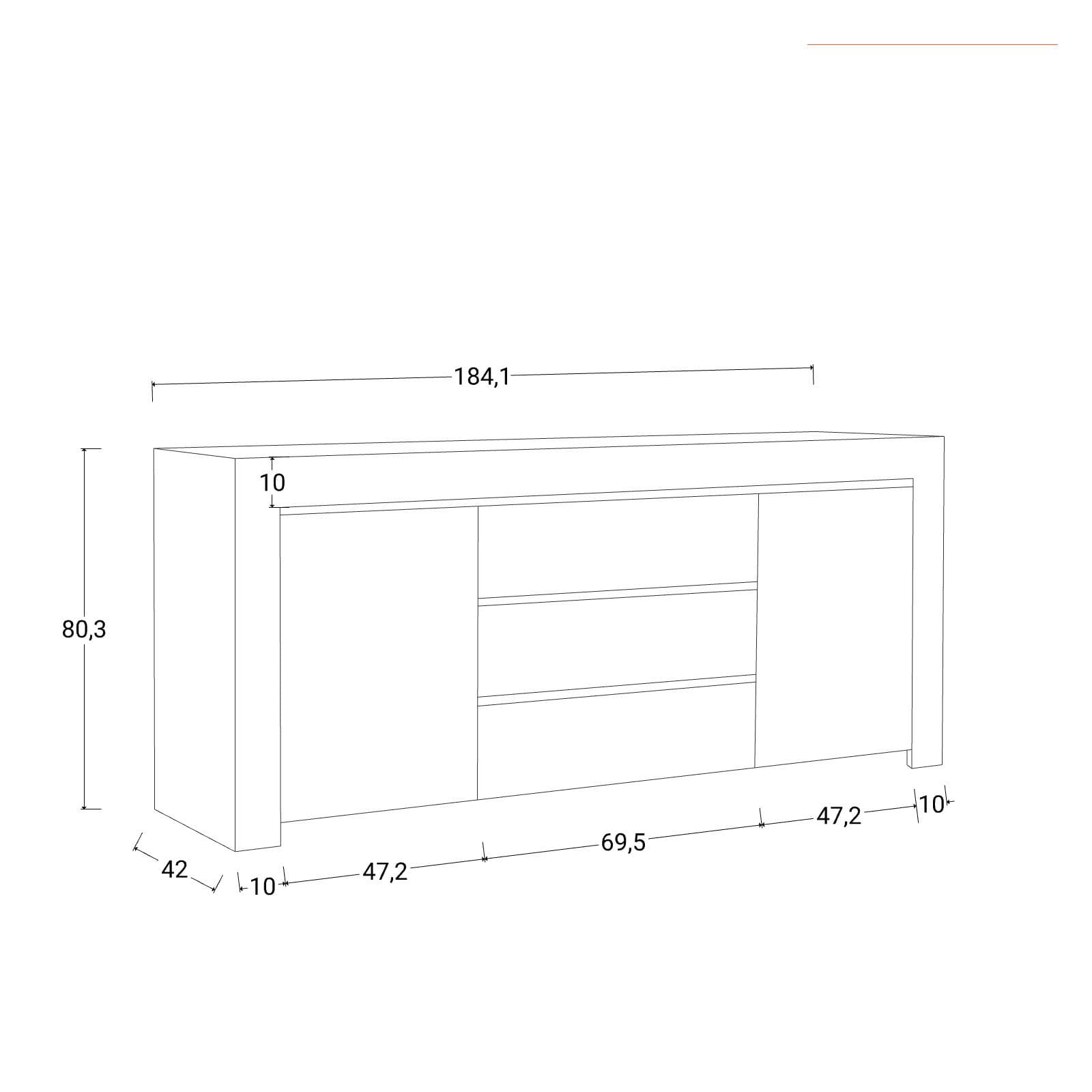 Madia 184 cm con due ante e tre cassetti in legno bianco opaco - Falesia
