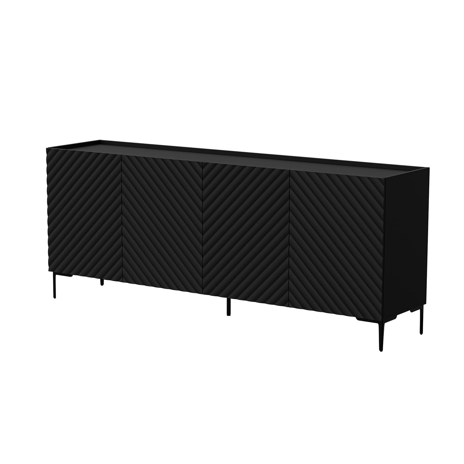 Madia 200x75h cm nero cannettato obliquo con piedi nero e 4 ante - Emerald