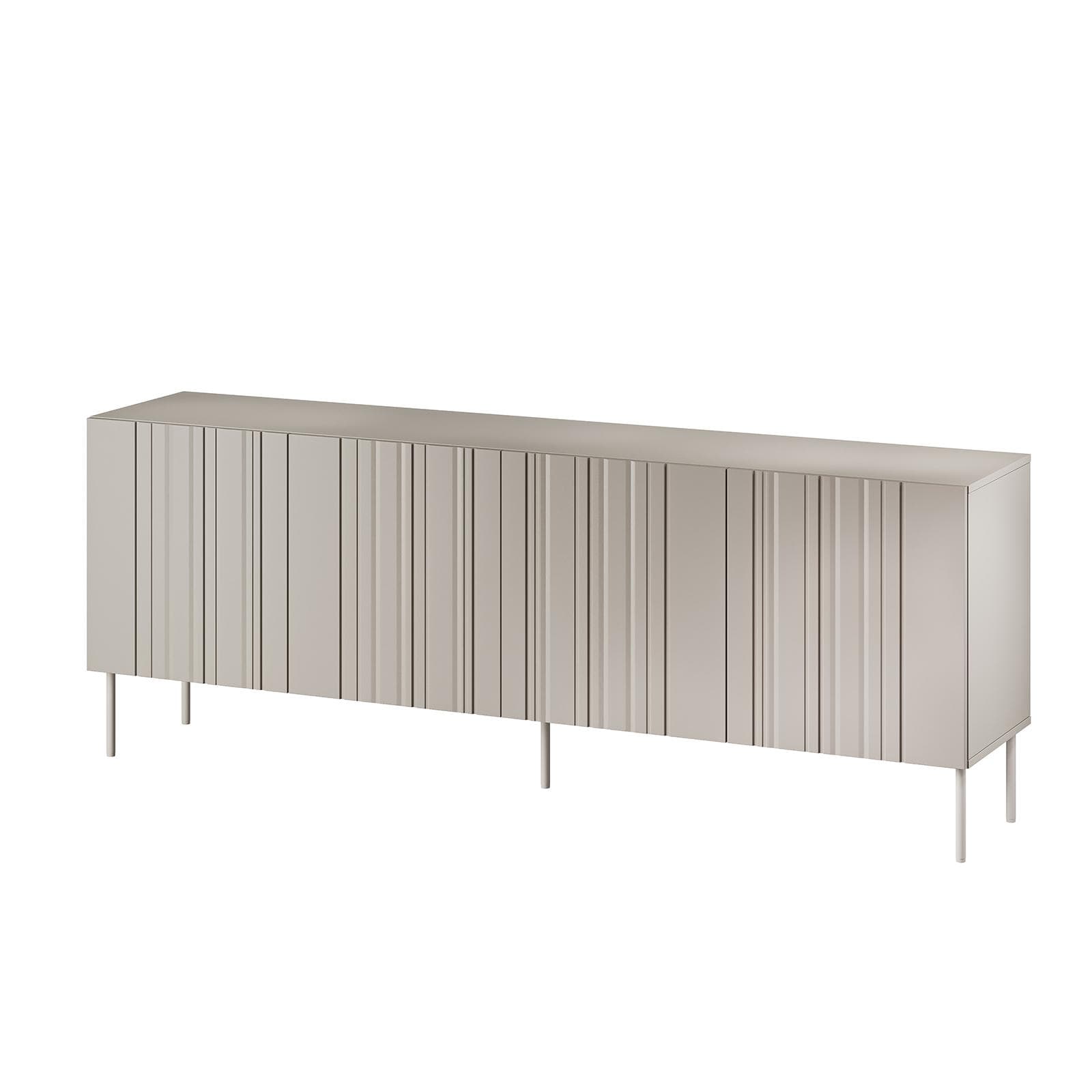 Madia 200x75h cm cashmere cannettato alternato con 4 ante e piedi in metallo finitura opaca - Gladys