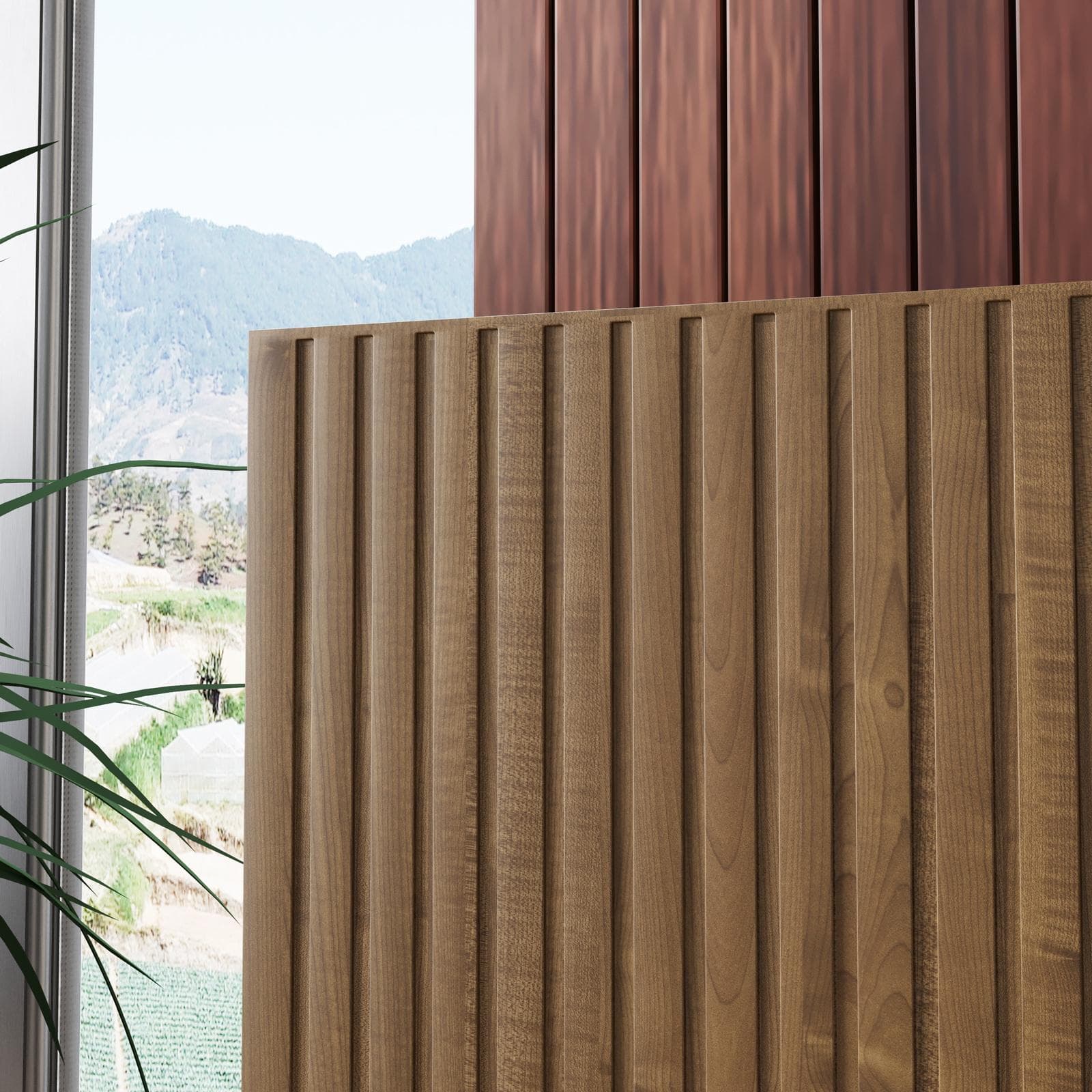 Madia 200x75h cm tortora e rovere millennium cannettato con 4 ante e gambe tortora - Zelma