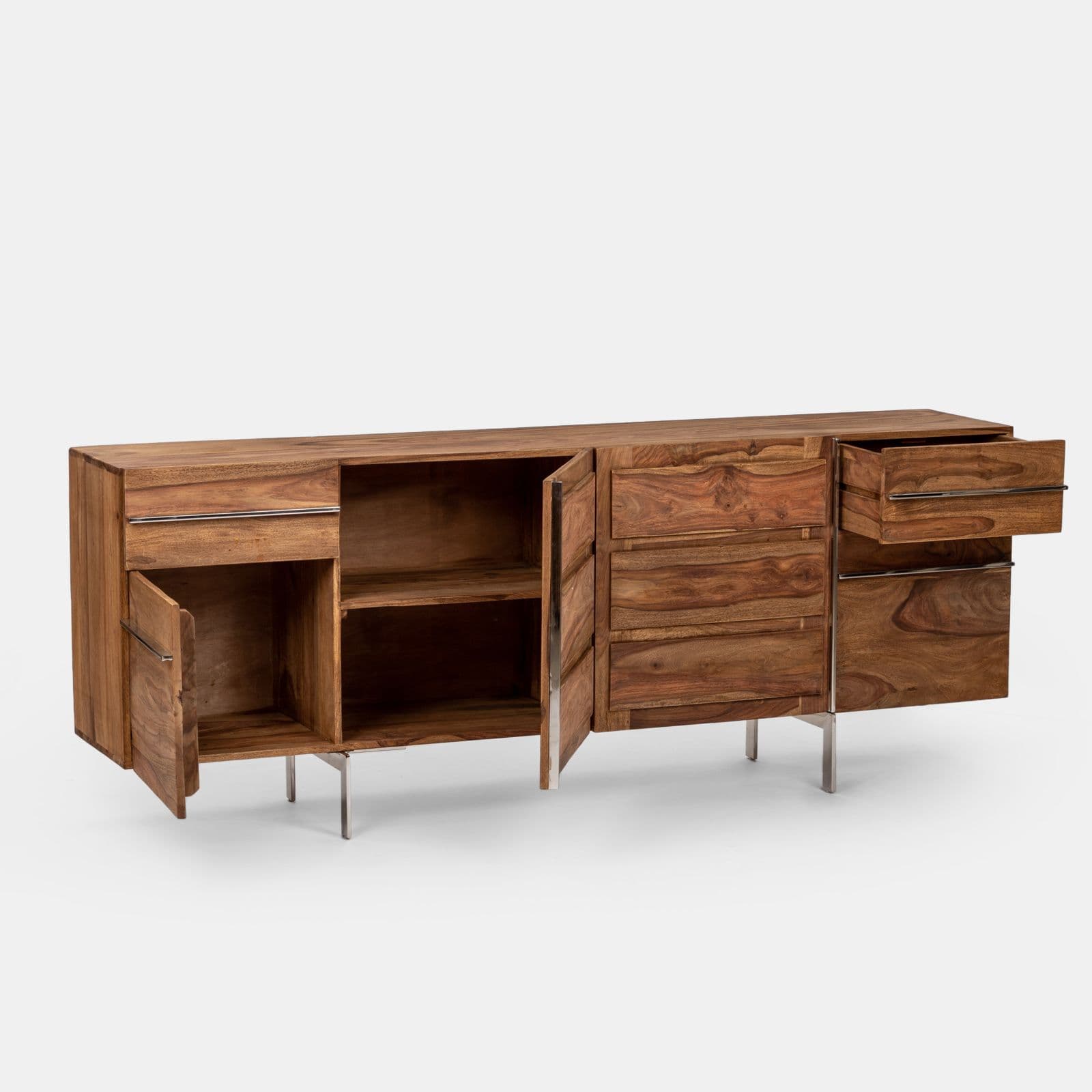 Madia 202x40 cm in legno con ante e cassetti - Freia Sheesham