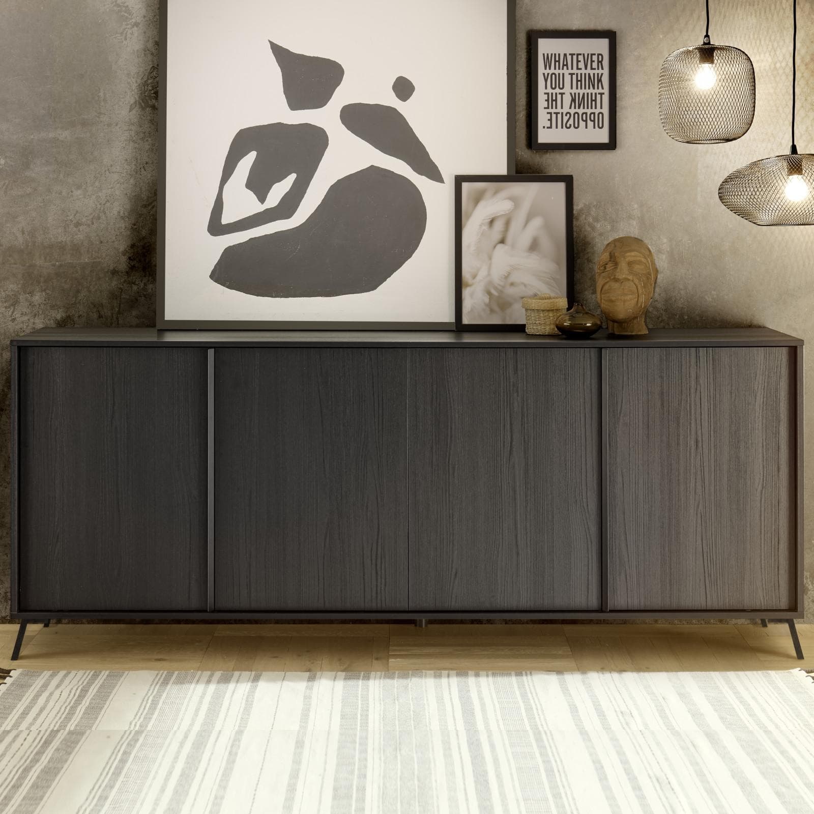 Madia 205 cm con quattro ante in legno nero frassinato - Mendes