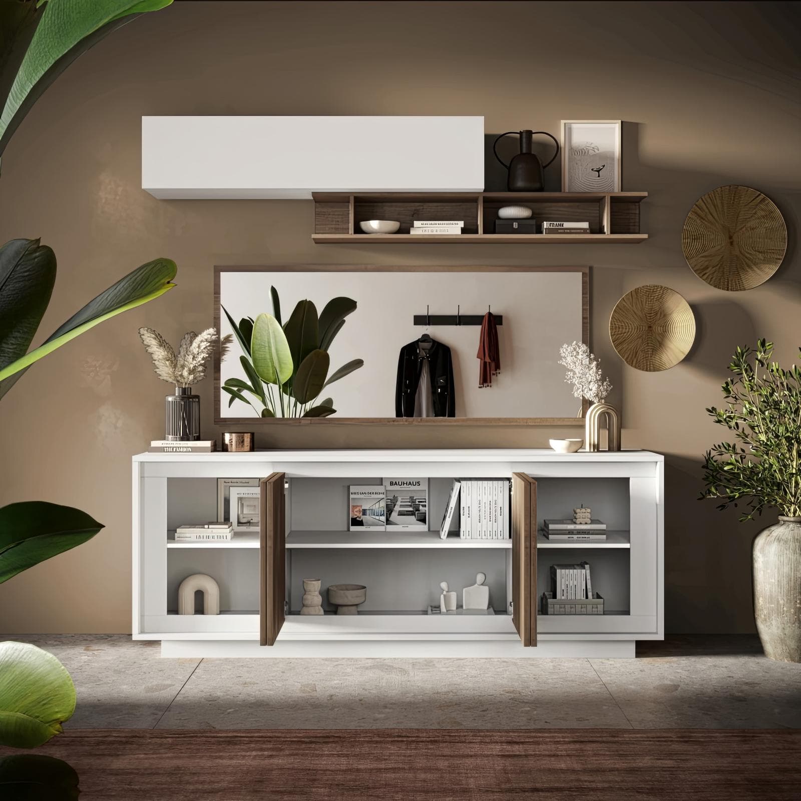 Madia 207x80h cm bianco opaco con 4 ante mercure - Moen