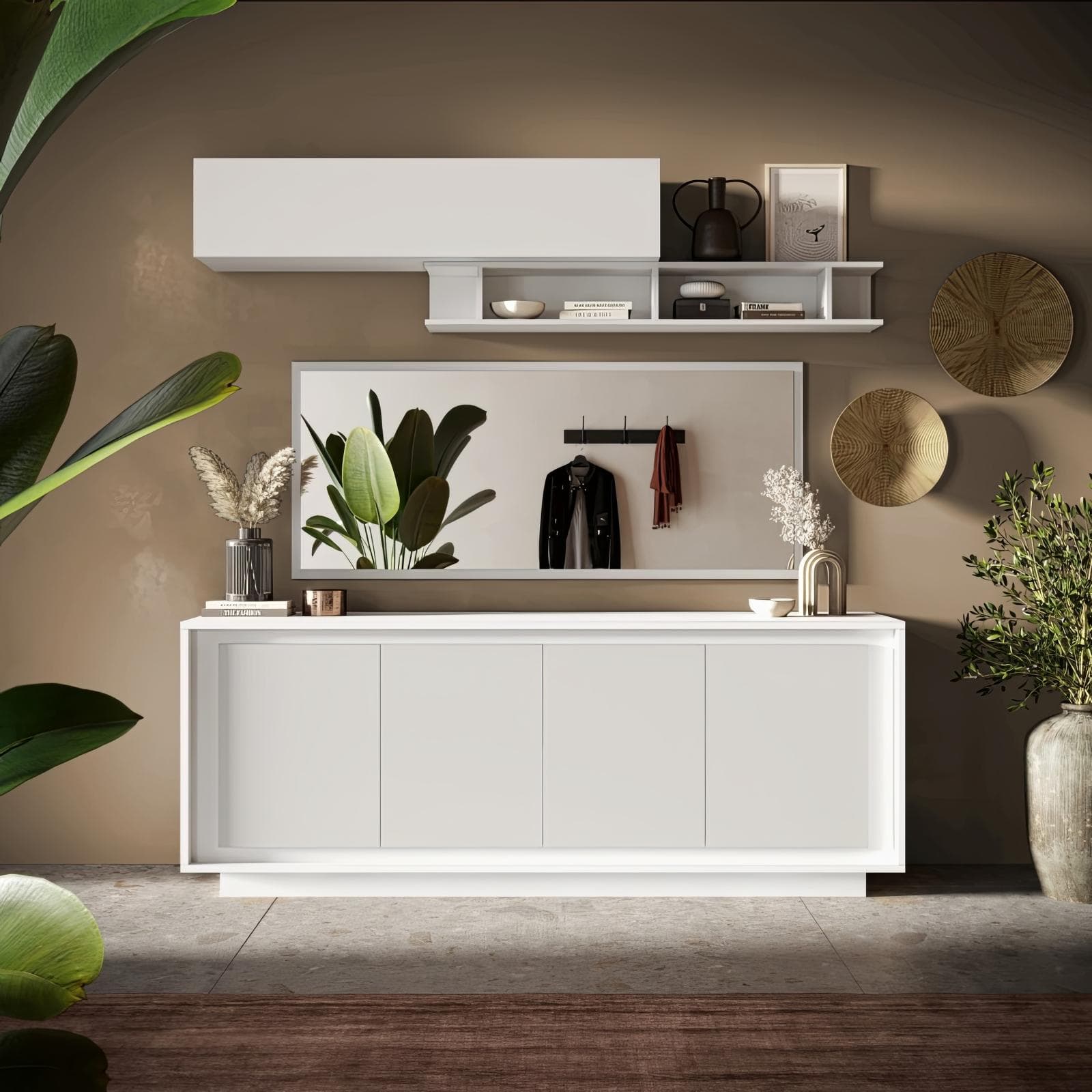 Madia 207x80h cm bianco opaco con 4 ante - Moen