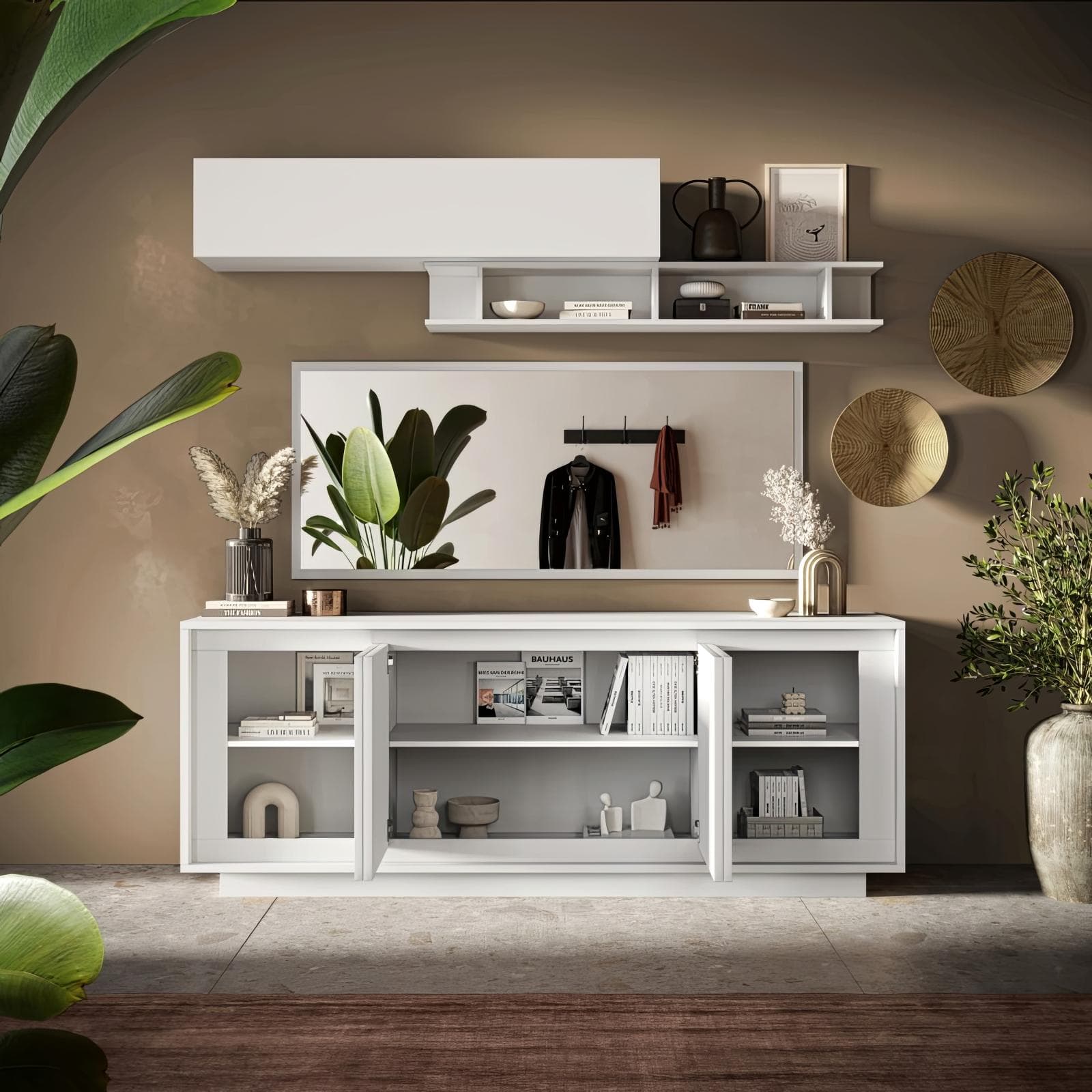 Madia 207x80h cm bianco opaco con 4 ante - Moen
