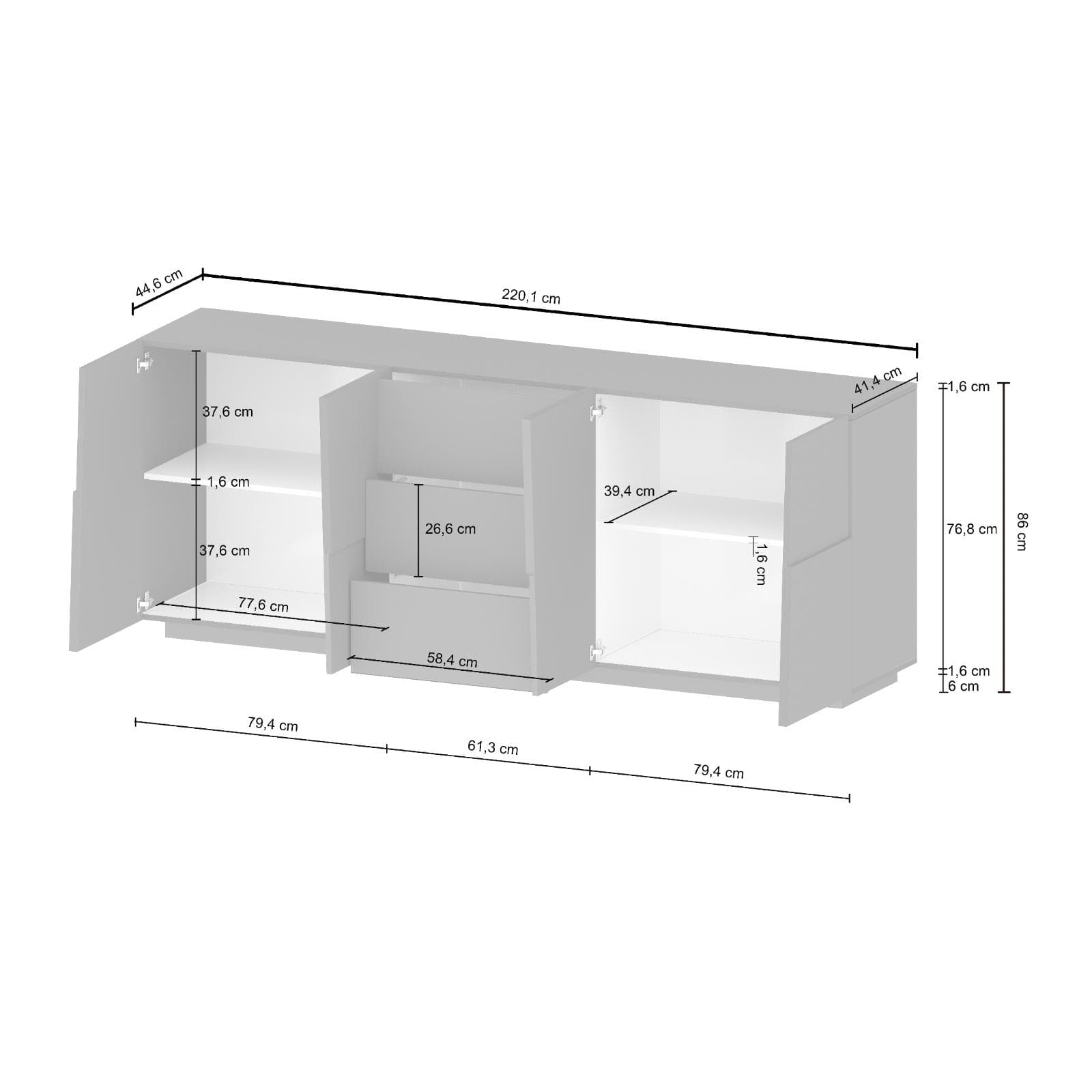 Madia 220x86h cm rovere wotan con 4 ante e 3 cassetti - Beryl