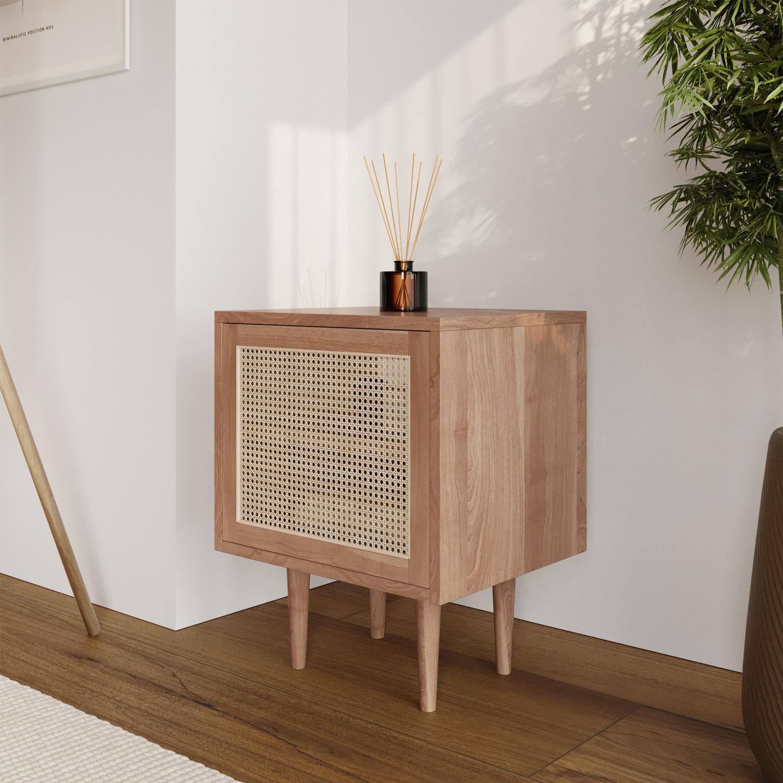 Mobile multiuso 50x60h cm con anta in teak naturale e paglia di vienna - Malindi