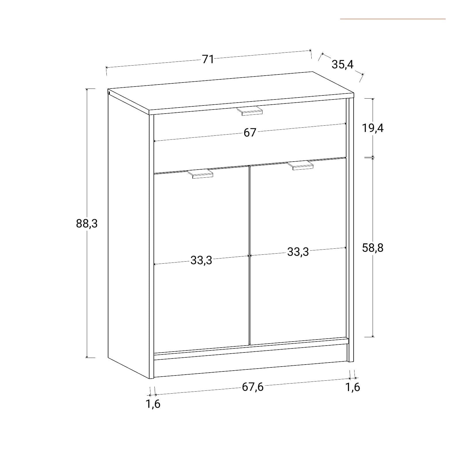 Madia 71x88h cm in legno bianco e rovere con 2 ante e 1 cassetto - Aubin
