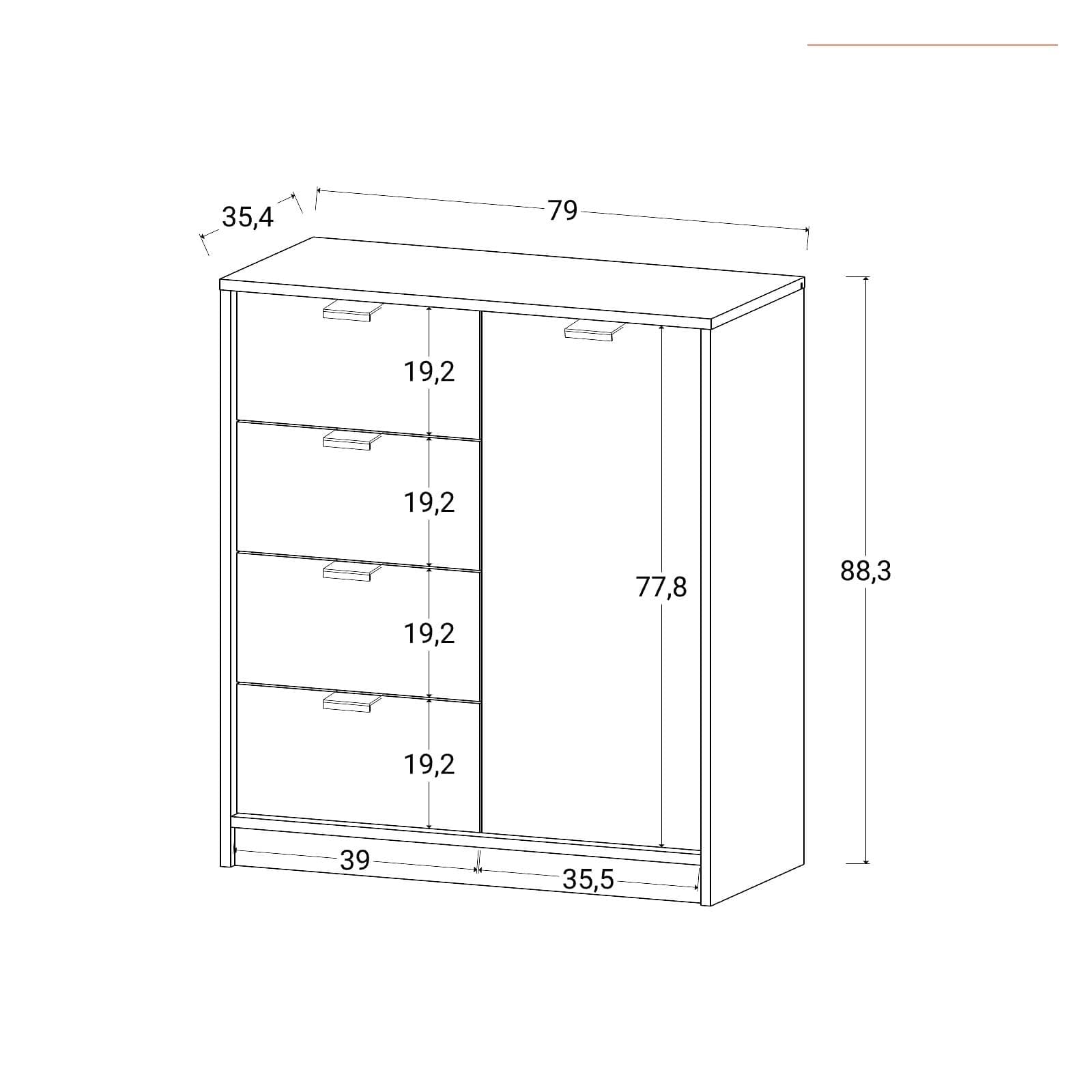 Madia 79x88h cm in legno antracite e rovere con 1 anta e 4 cassetti - Aubin