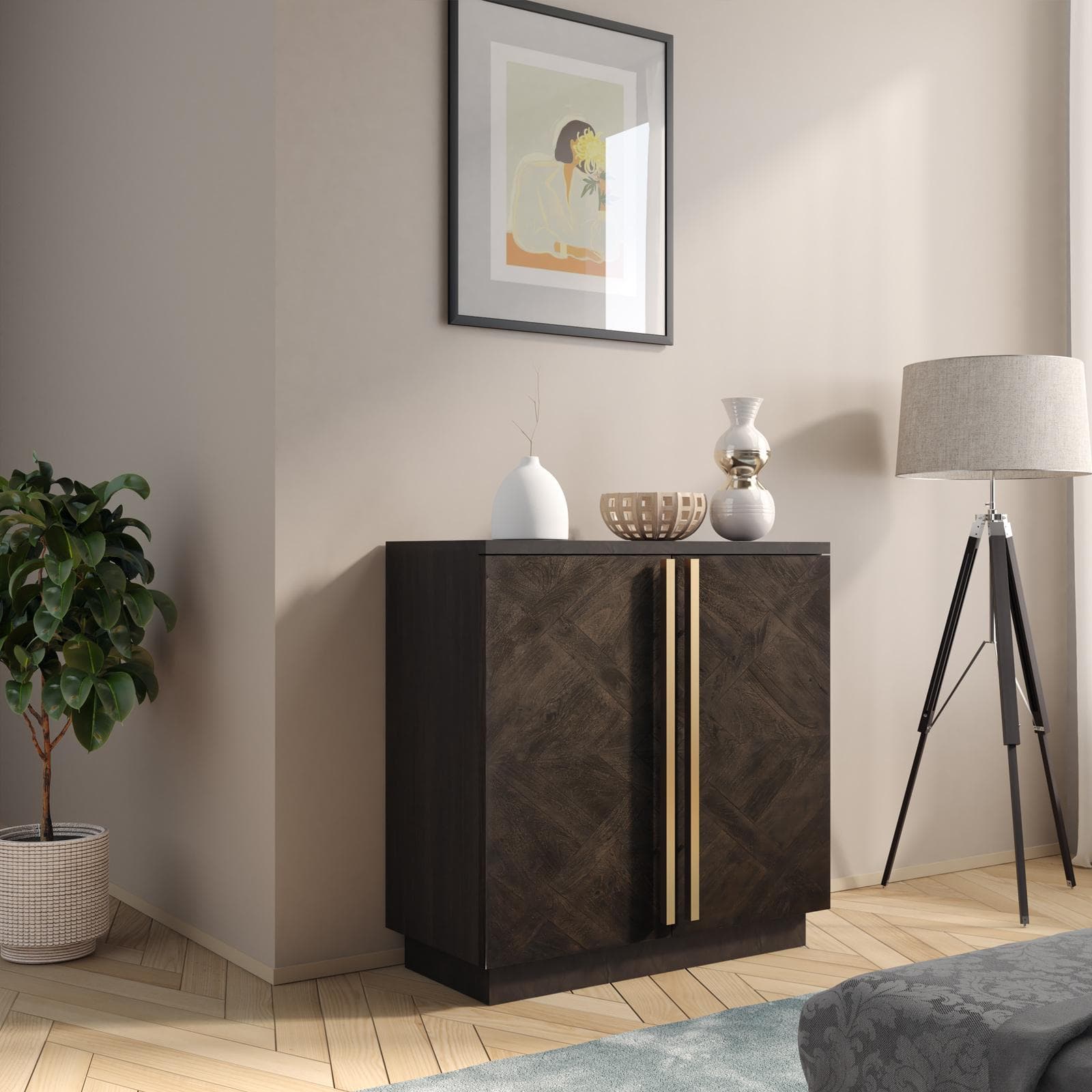 Madia 85x85h cm in legno di mango bronzo con 2 ante - Lyle