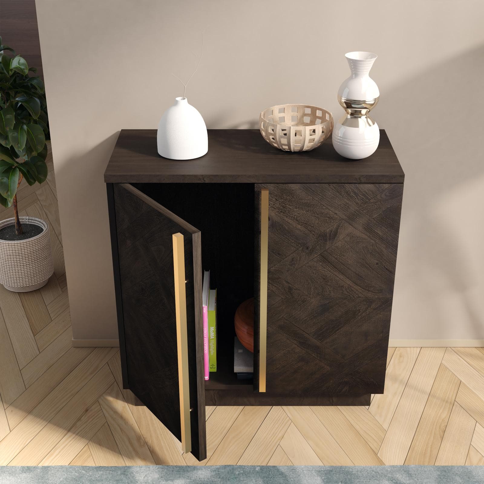 Madia 85x85h cm in legno di mango bronzo con 2 ante - Lyle