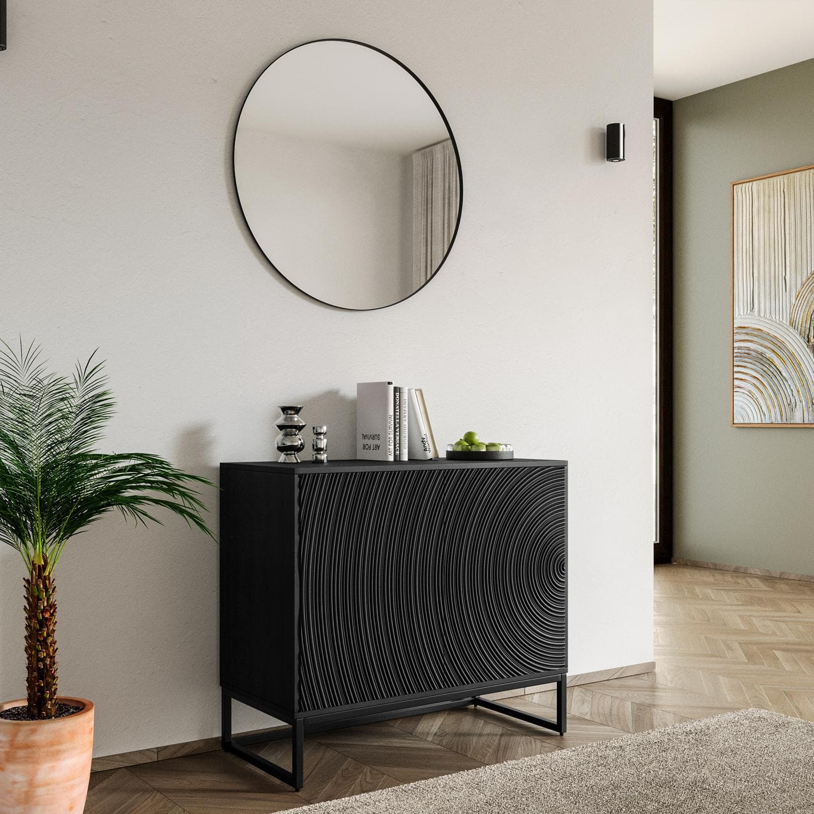 Madia 85x75h cm in mango nero cannettato con 2 ante - Dailim