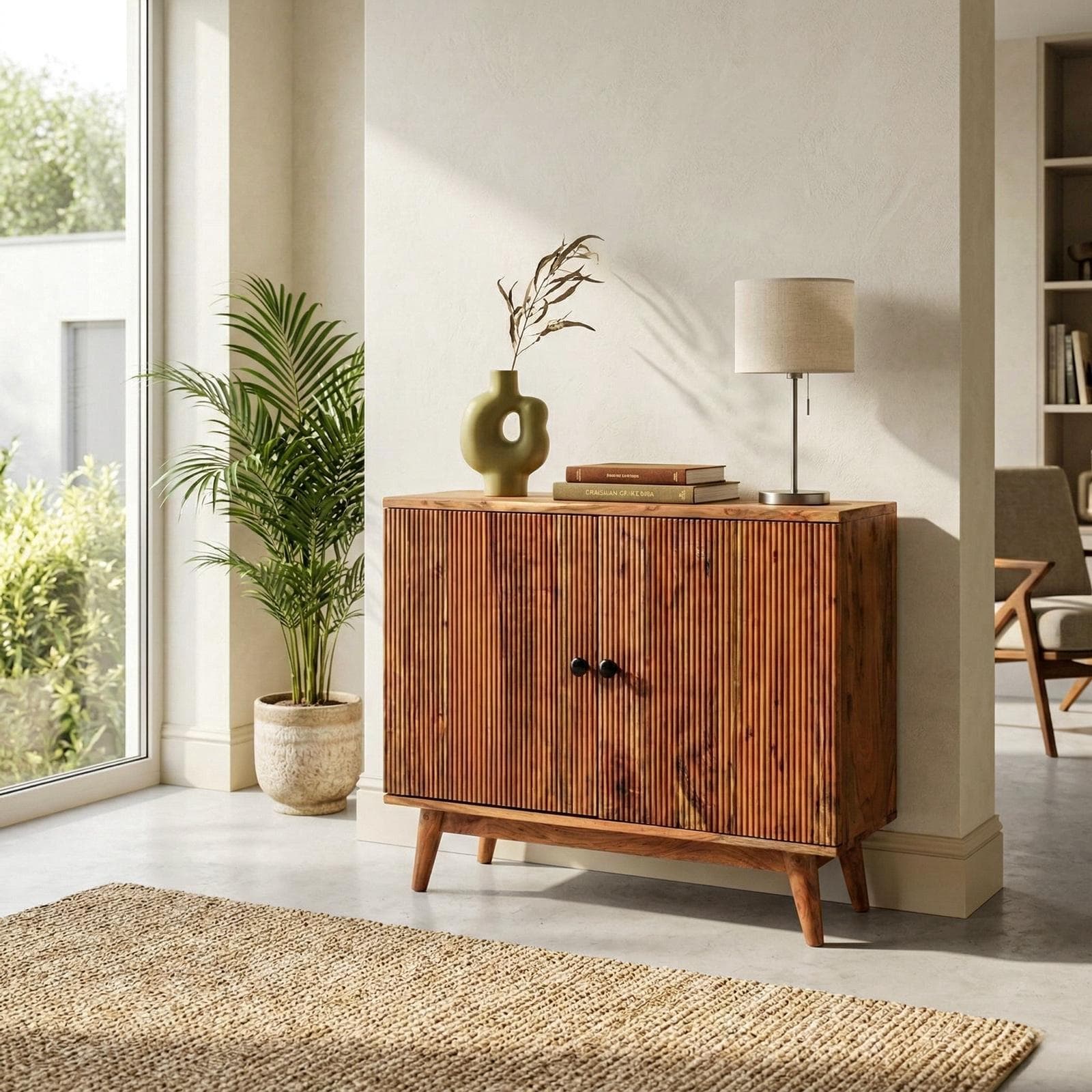 Madia 88x30 cm in legno di acacia cannettato con due ante - Reed