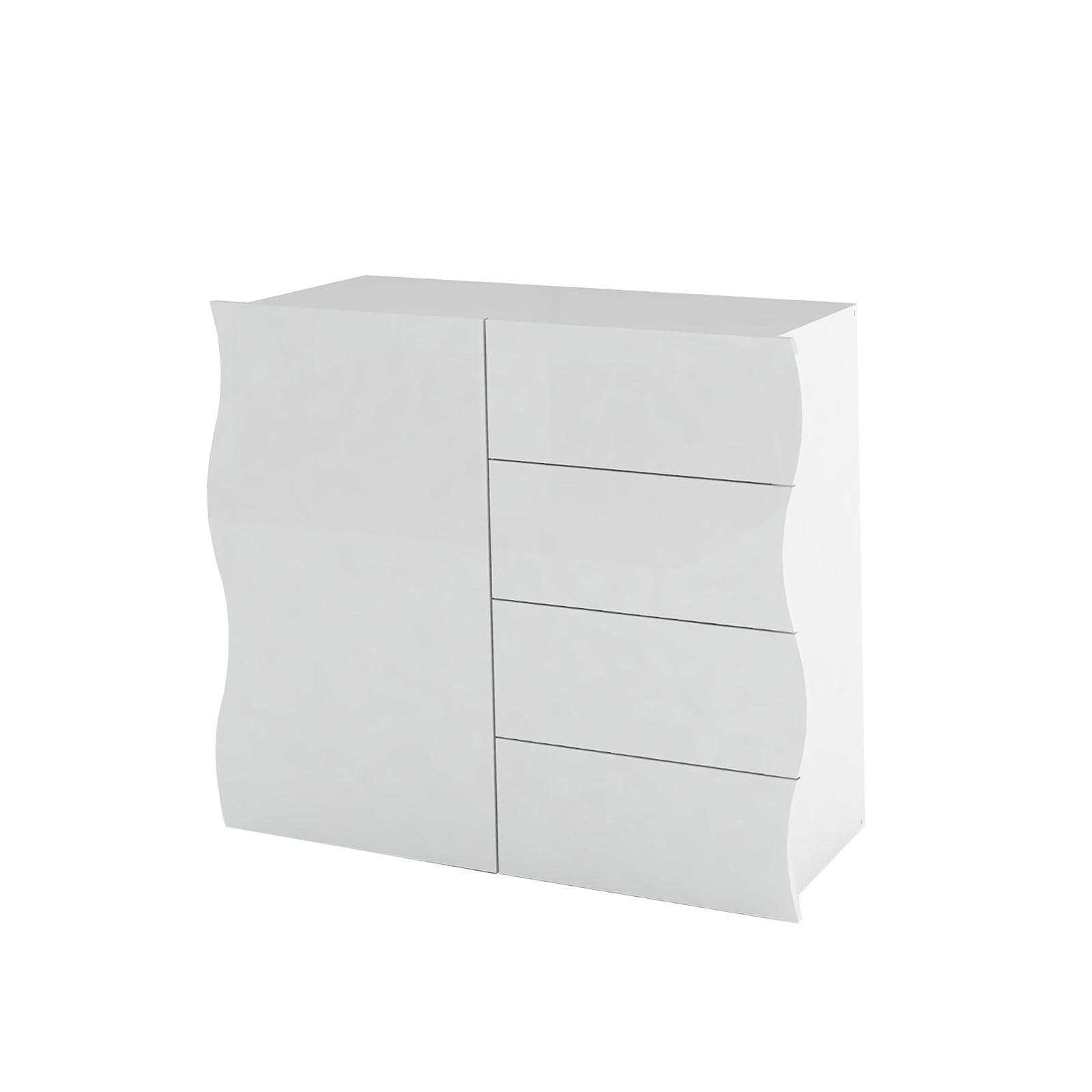Mobile multiuso 90x81h cm con un'anta e 4 cassetti in legno bianco lucido - Moss