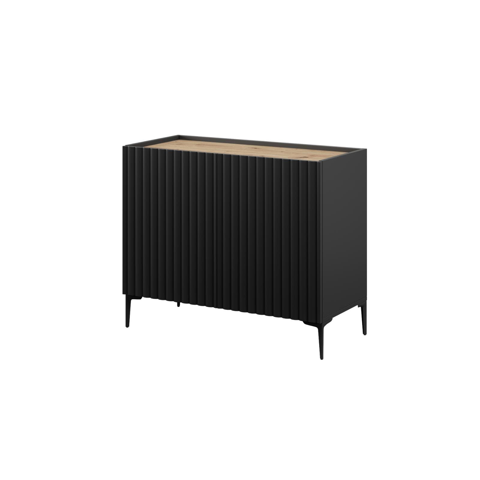 Madia 98x81h cm top effetto rovere e 2 ante nero cannettato ad onda - Isolde