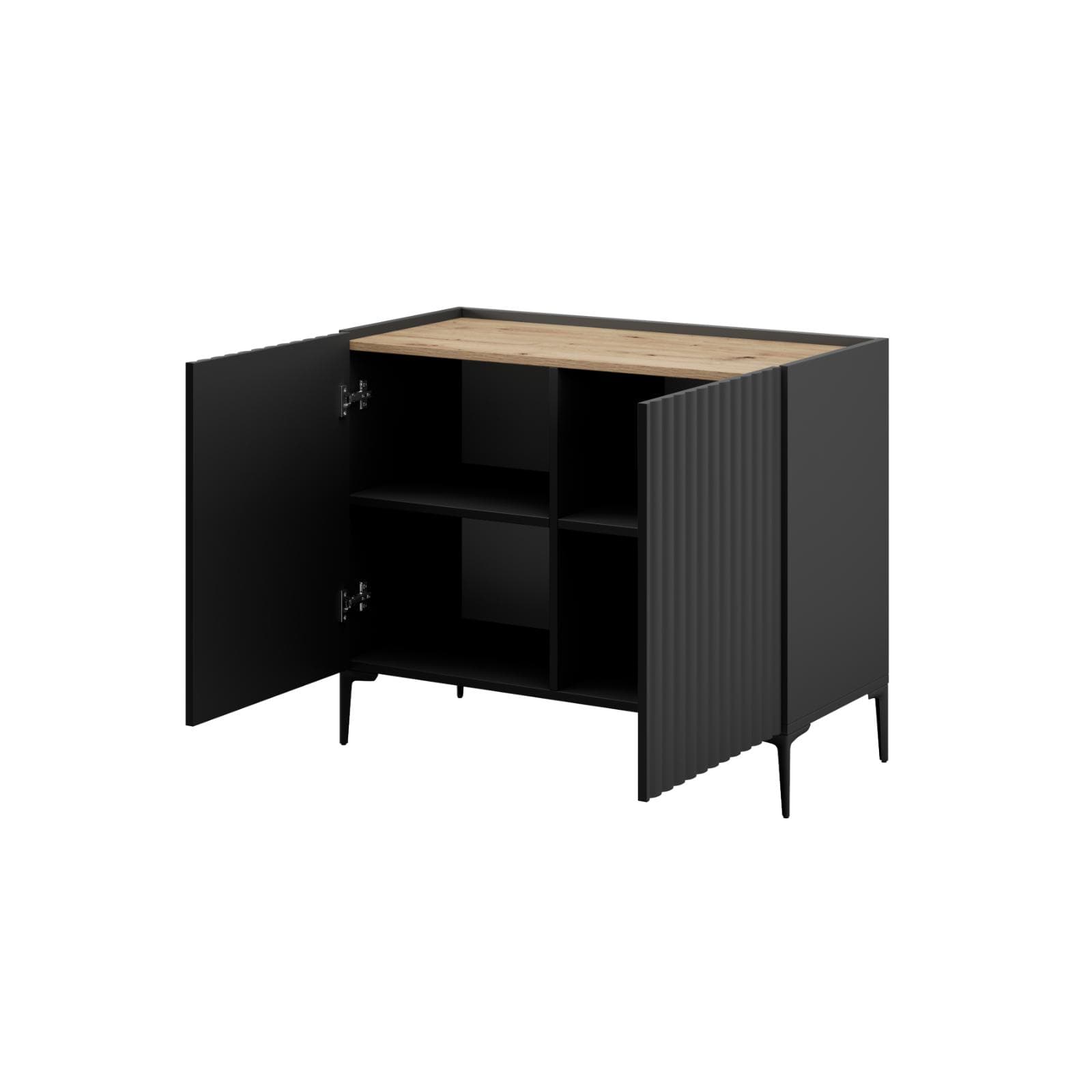 Madia 98x81h cm top effetto rovere e 2 ante nero cannettato ad onda - Isolde