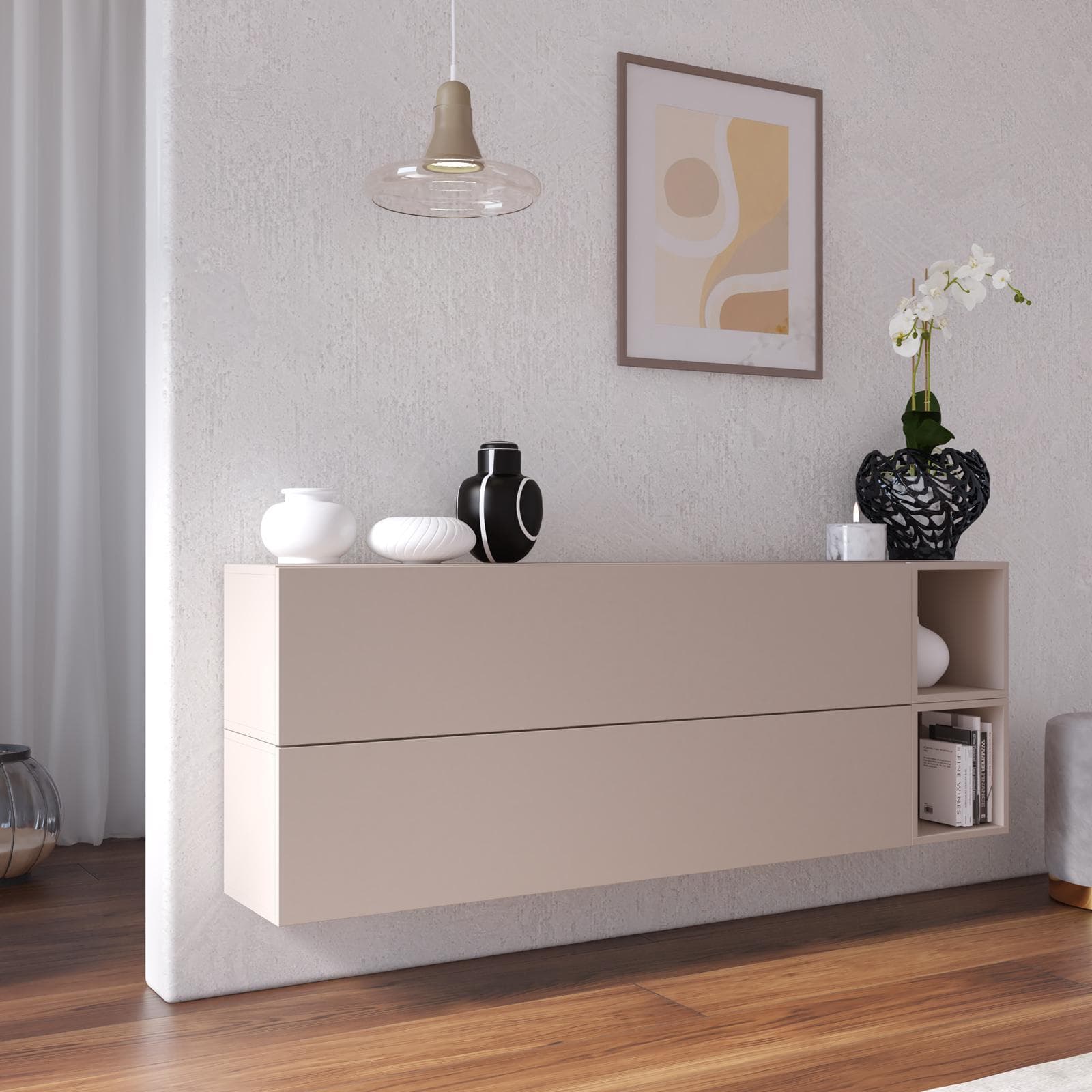 Madia sospesa reversibile 166x58h cm 2 ante e 2 vani a giorno cashmere - Clary