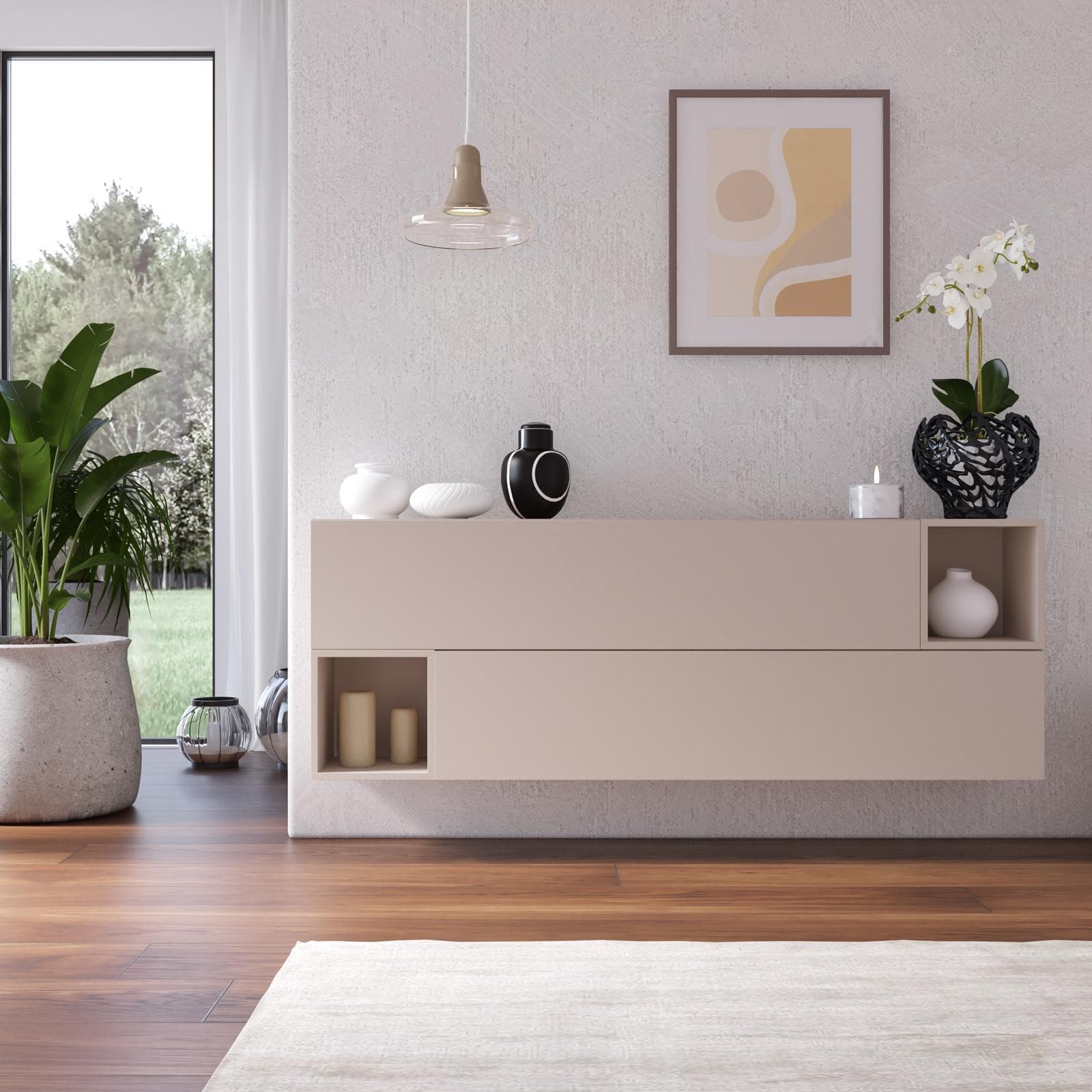 Madia sospesa reversibile 166x58h cm 2 ante e 2 vani a giorno cashmere - Clary