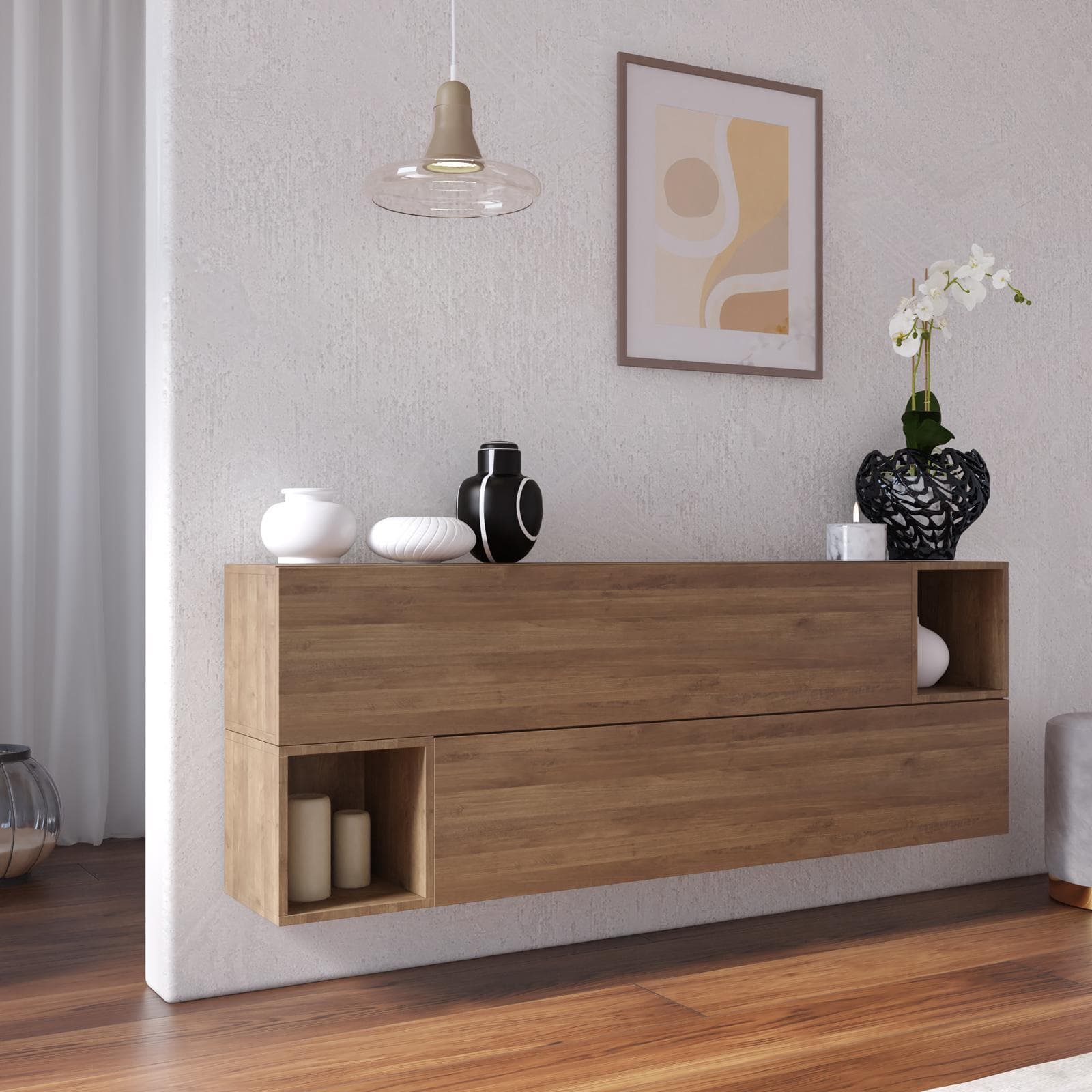 Madia sospesa reversibile 166x58h cm 2 ante e 2 vani a giorno mercure - Clary