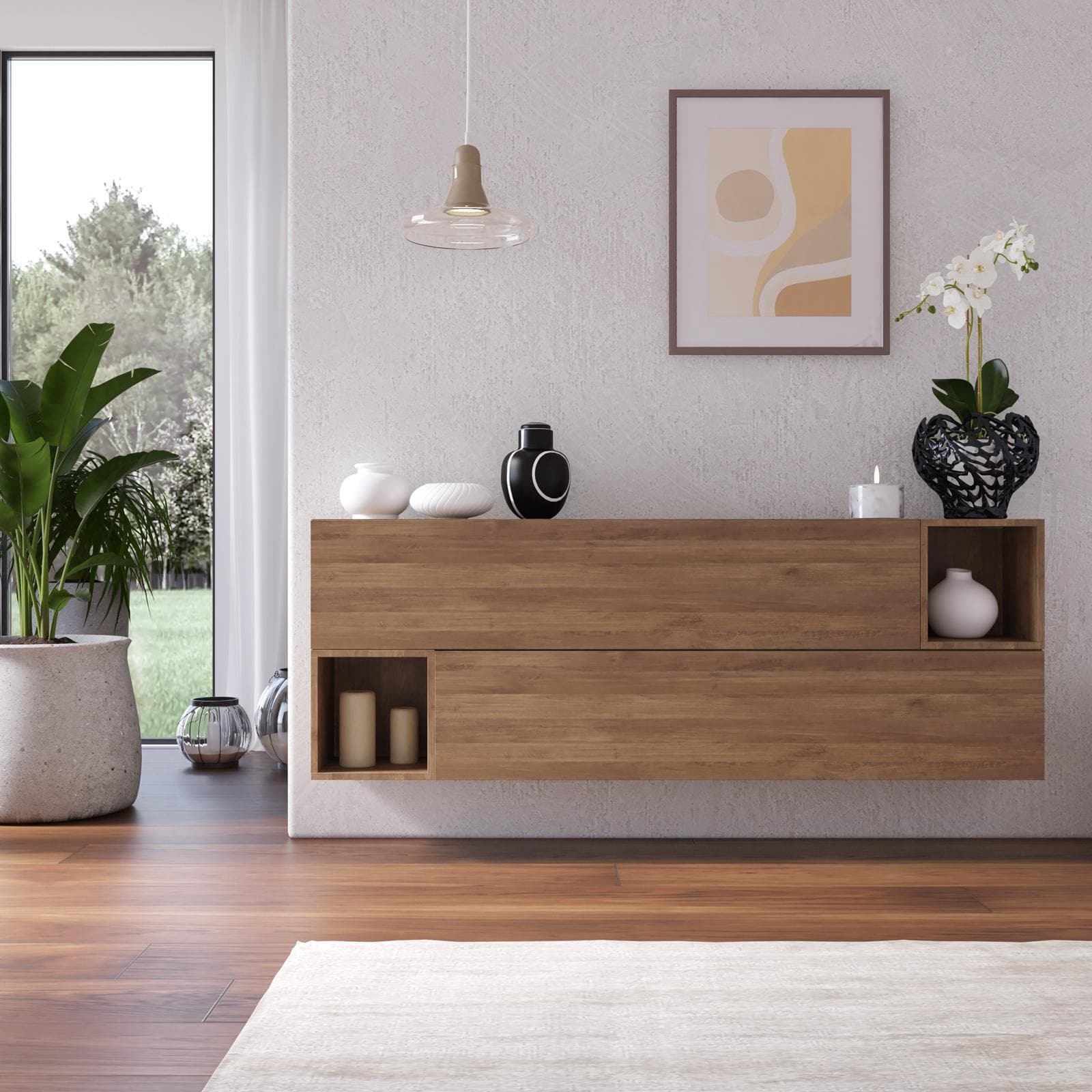 Madia sospesa reversibile 166x58h cm 2 ante e 2 vani a giorno mercure - Clary