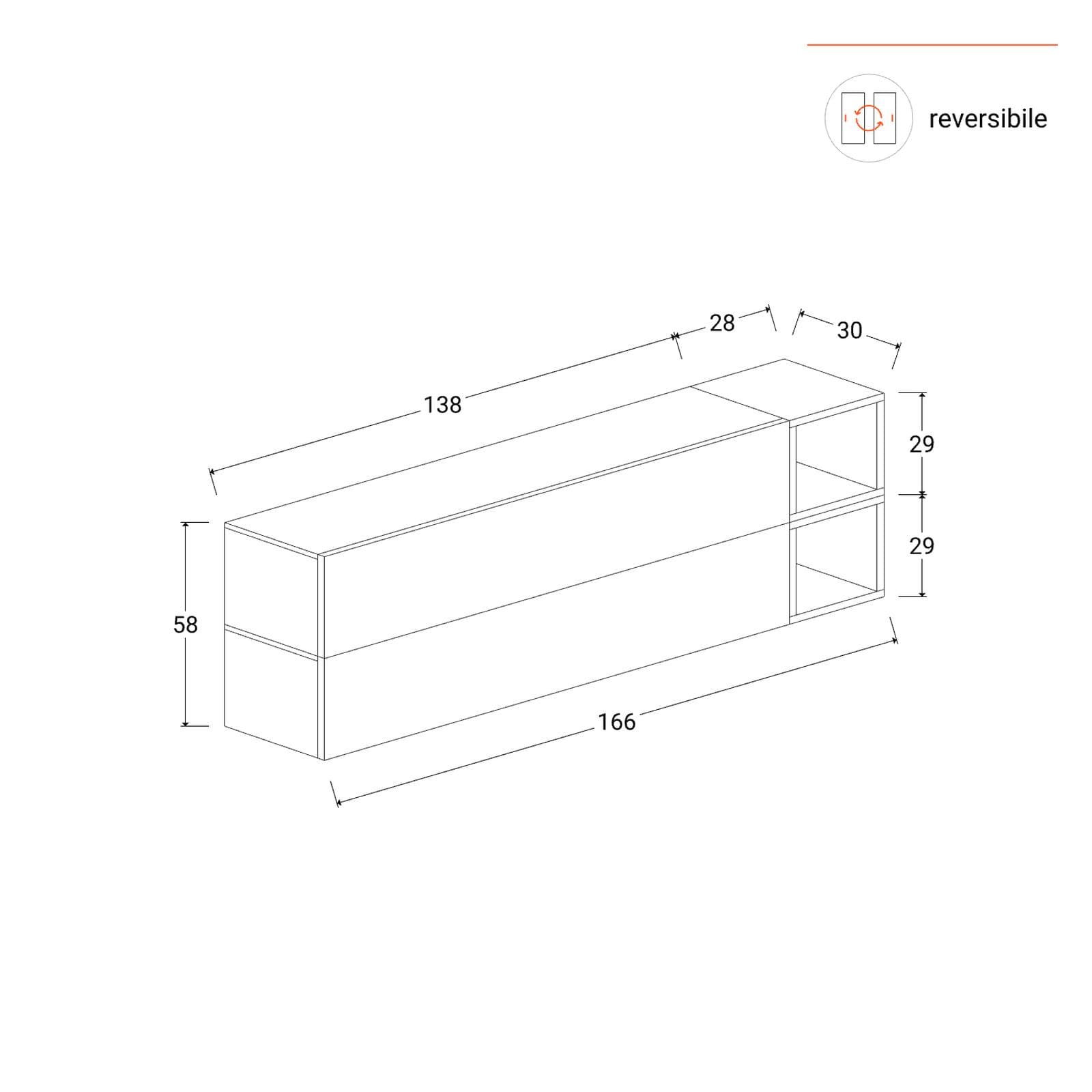Madia sospesa reversibile 166x58h cm 2 ante e 2 vani a giorno mercure - Clary