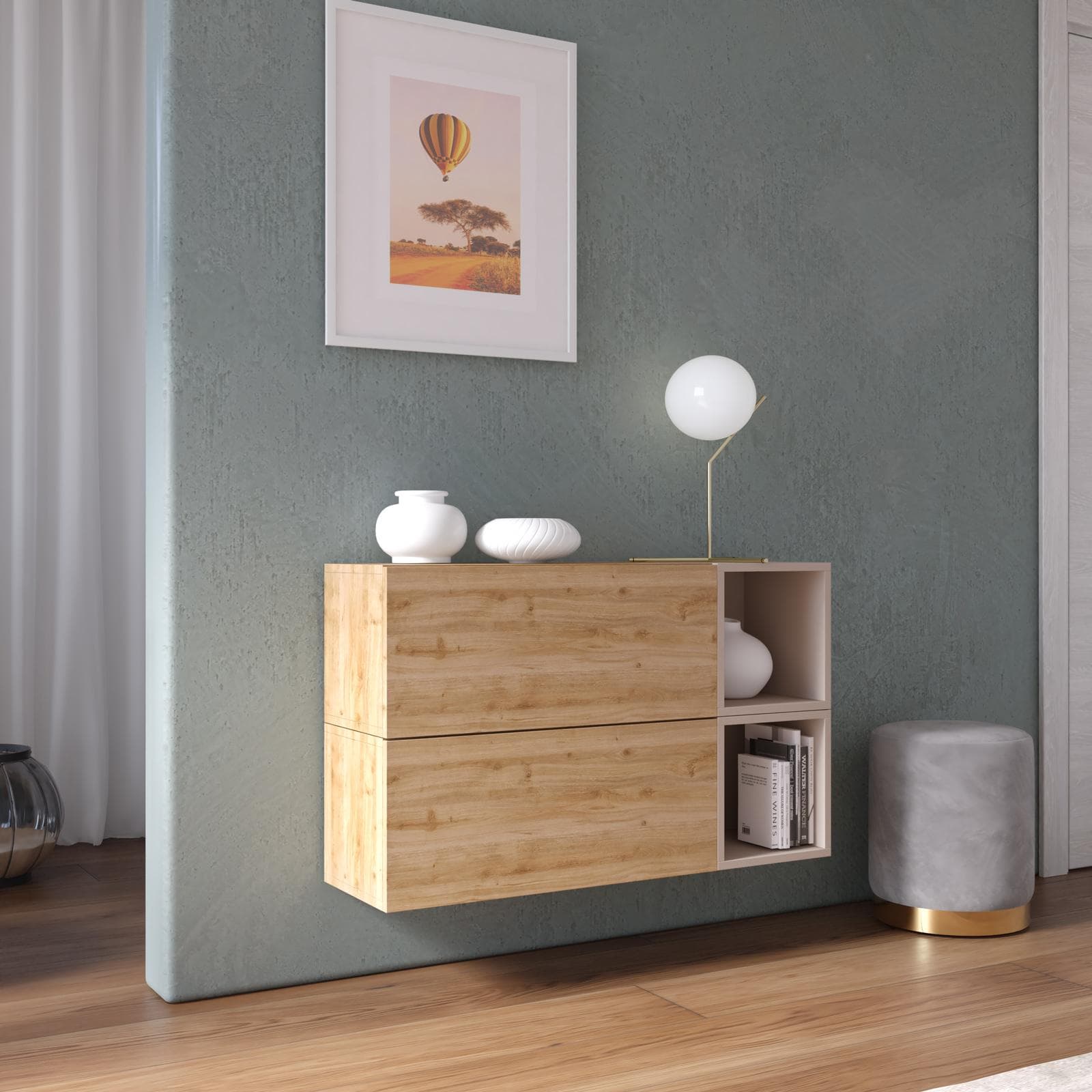 Madia sospesa reversibile 97x58h cm 2 ante cadiz e 2 vani a giorno cashmere - Clary