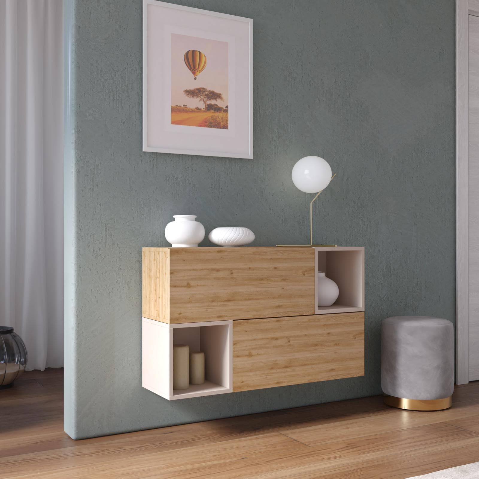 Madia sospesa reversibile 97x58h cm 2 ante cadiz e 2 vani a giorno cashmere - Clary